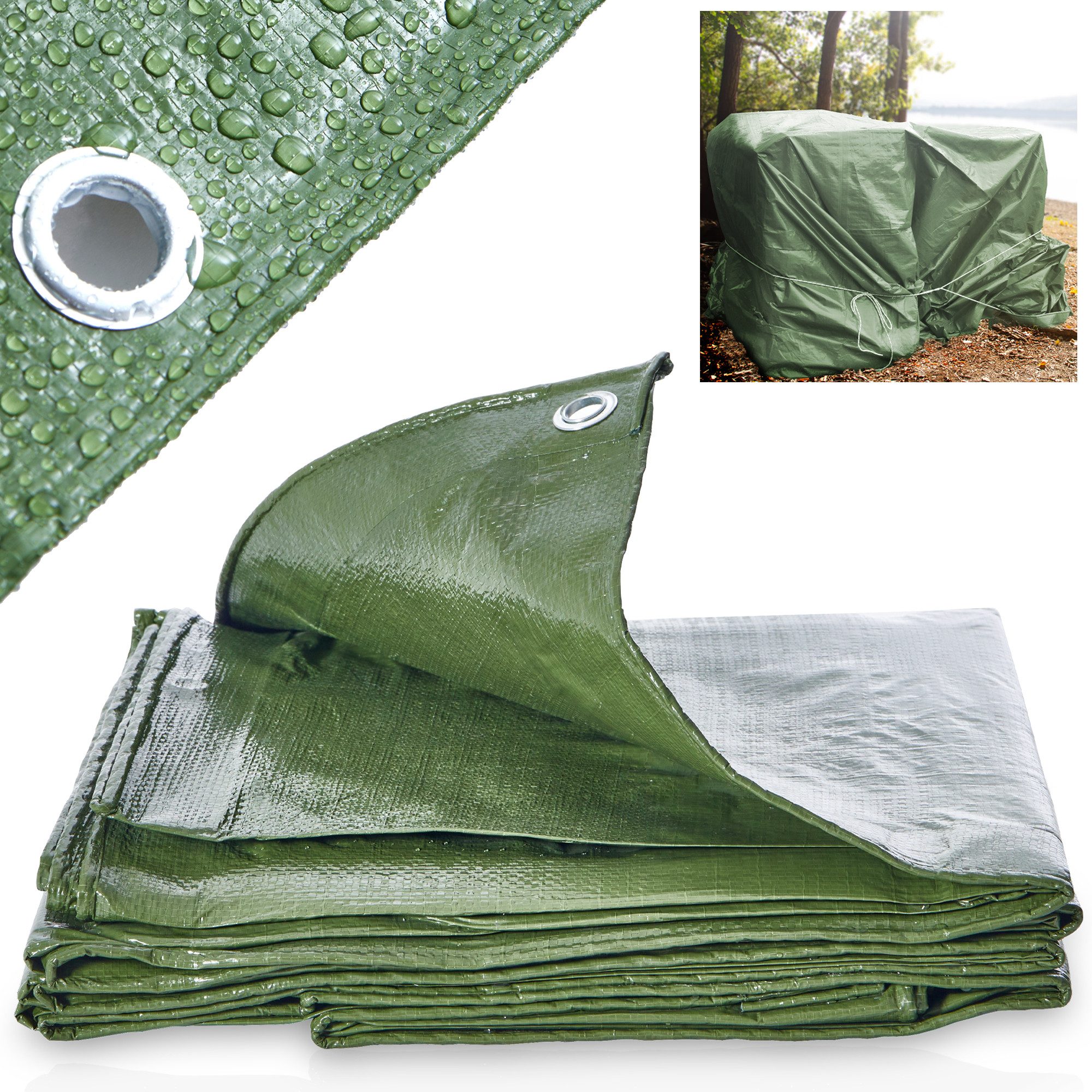 Onbest Schutzplane Wetterbeständig Reißfest (Einzelnt), 140g/m² PE-Gewebe, Aluminum Ösen, Wasserdicht