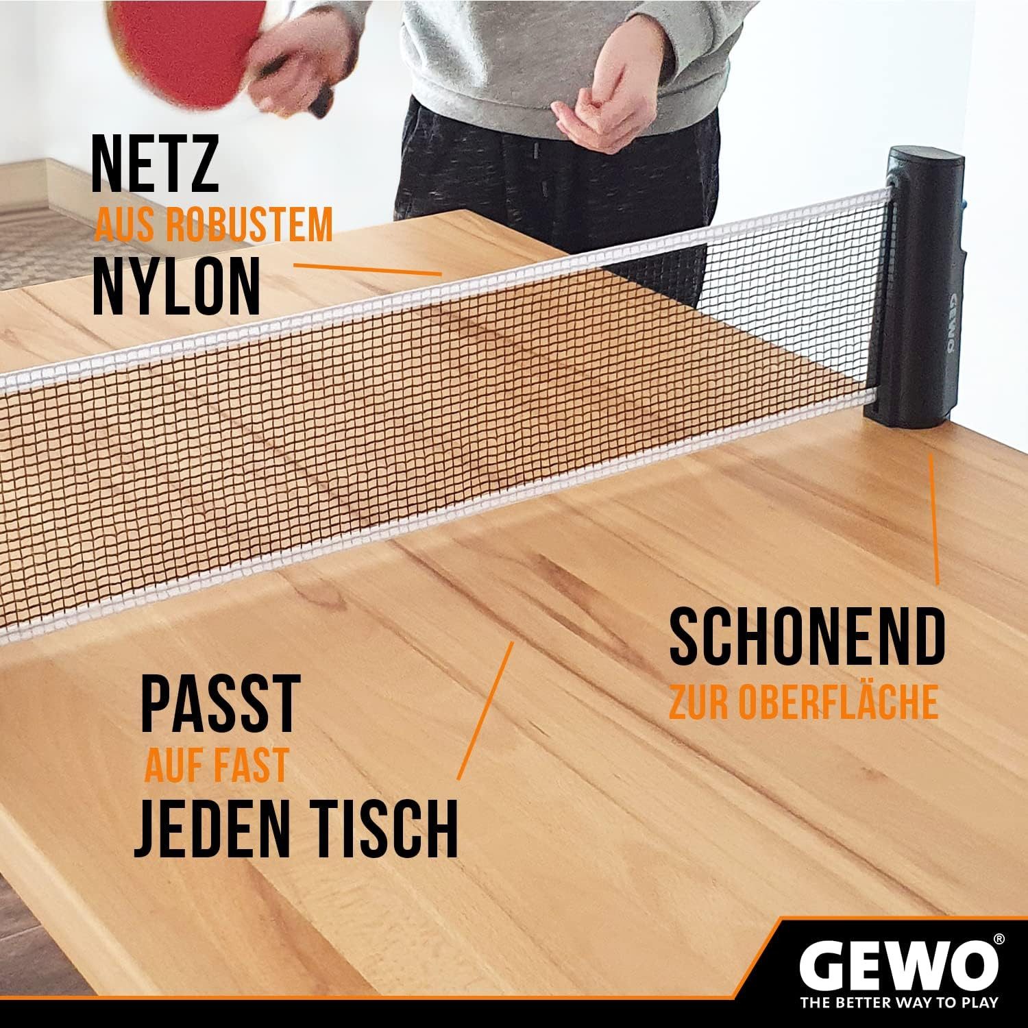 Gewo Tischtennisnetz für jeden Tisch, FleXX ausziehbar bis zu 183 cm, Tischstärken bis 5cm