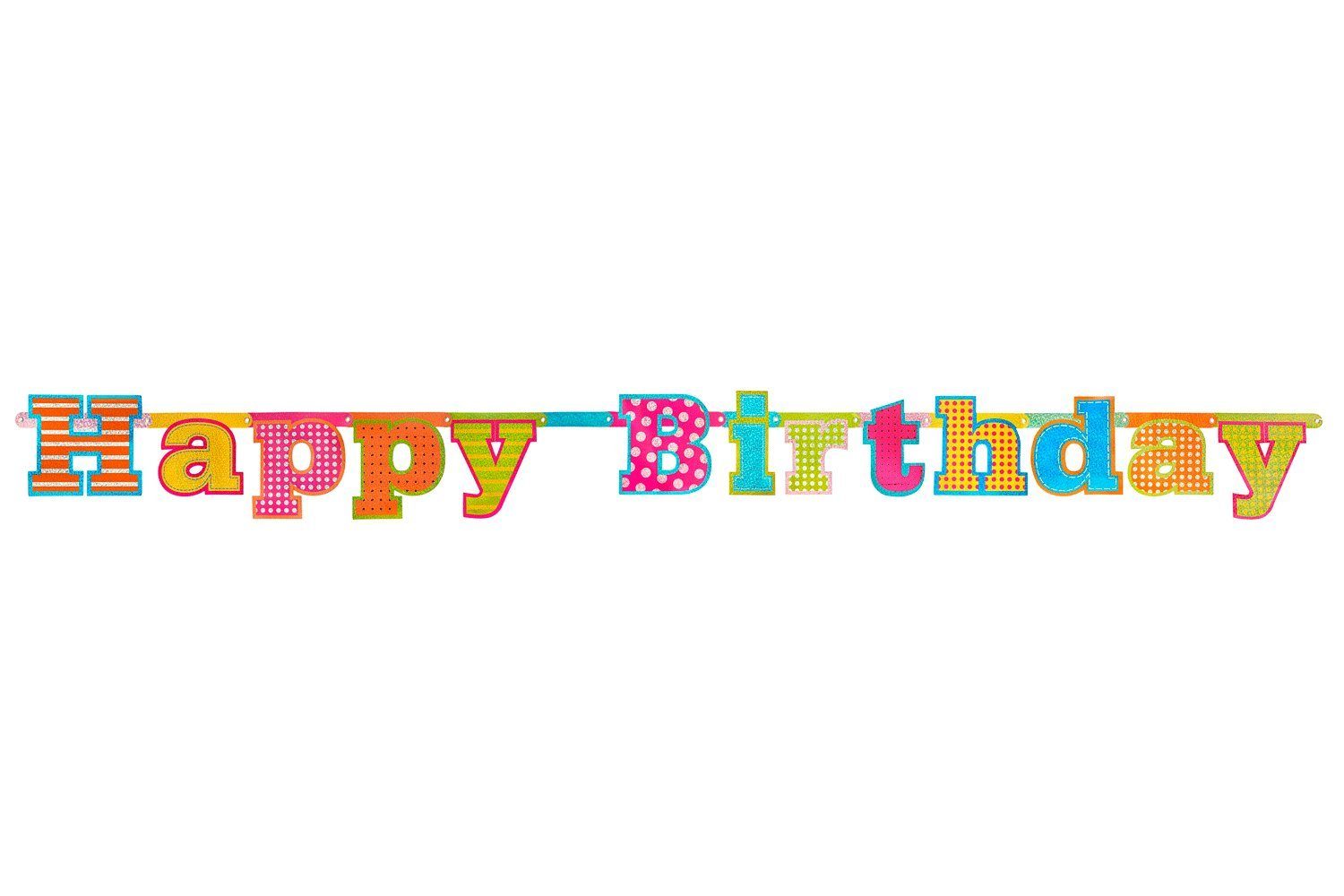 ungeheuer partydeco Wimpelkette, holografisch Girlande Birthday Bunt 16x166cm Happy