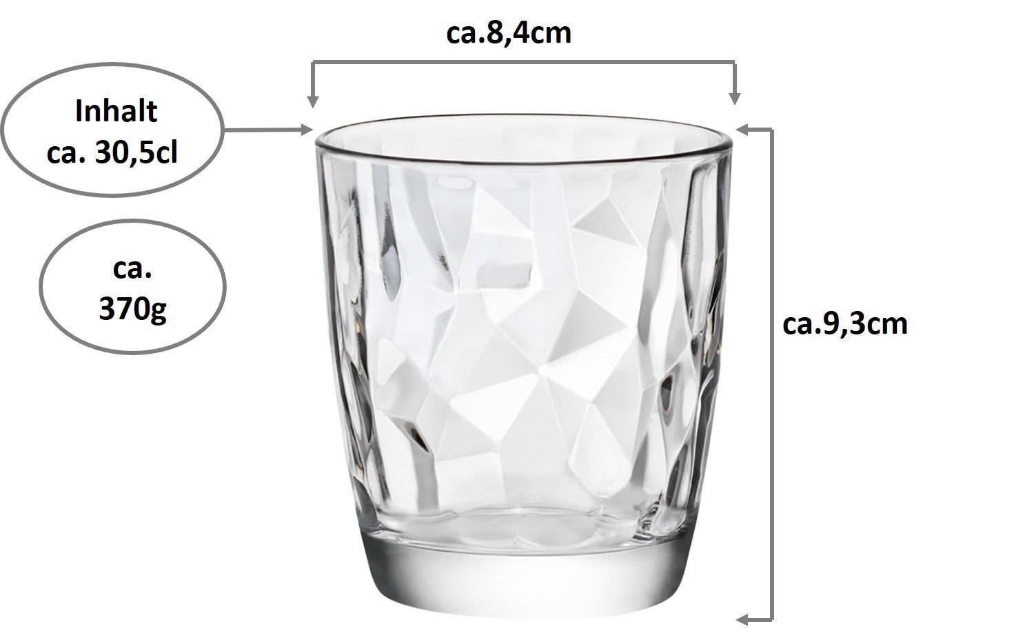 Bormioli Rocco Tumbler-Glas Diamond Trasparente Trinkglas, Wasserglas, Saftglas, 305ml, Glas – Bild 5 von 5