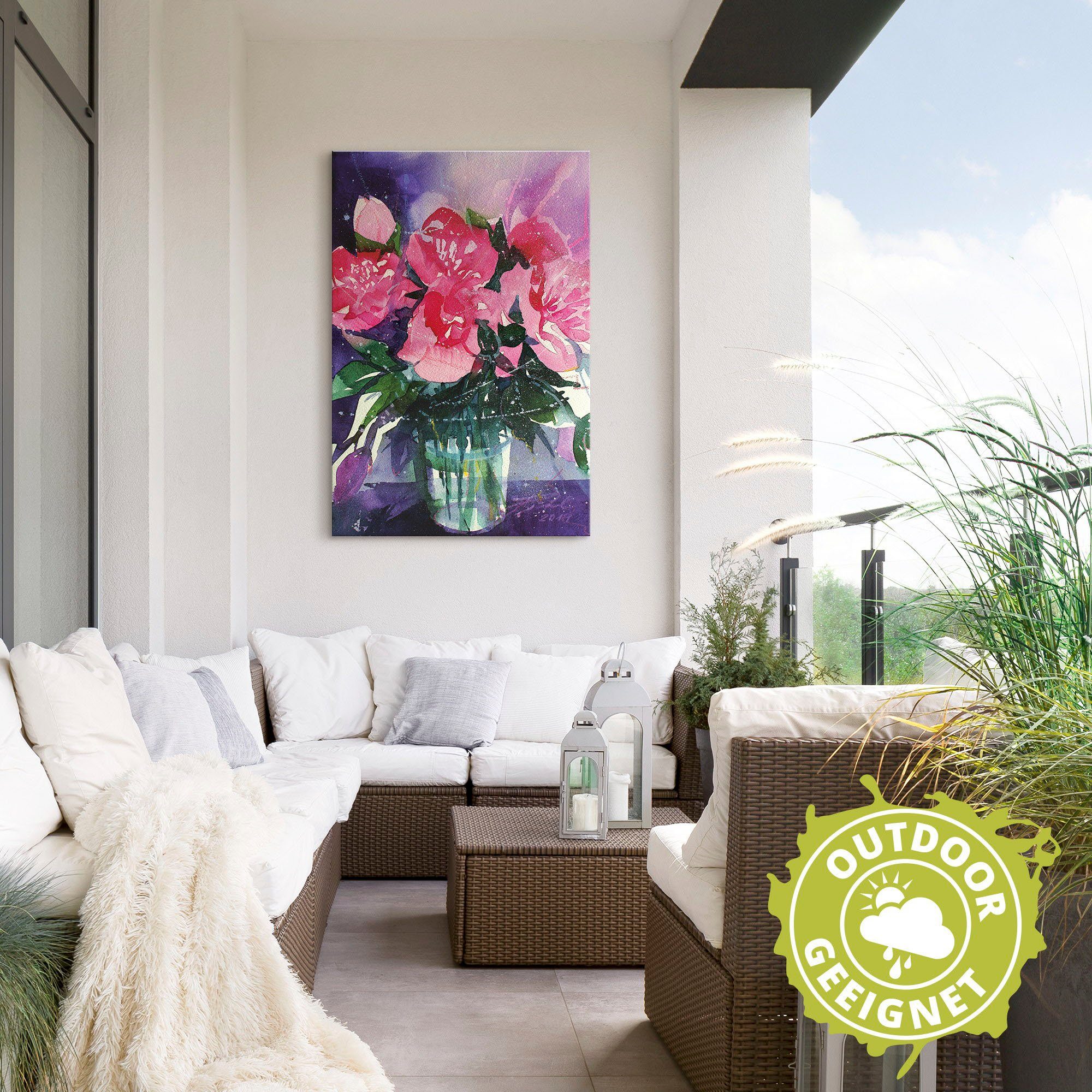 Artland Wandbild »Rosa Pfingstrosen in Glasvase«, Blumenbilder (1 Stück), in vielen Größen & Produktarten - Alubild / Outdoorbild für den Außenbereich, Leinwandbild, Poster, Wandaufkleber / Wandtattoo auch für Badezimmer geeignet-HomeTrends