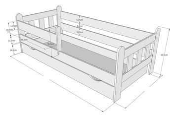 Kids Collective Kinderbett 80x160, 80x180, 90x200 cm mit Schublade, Rausfallschutz & Lattenrost, in weiß grau 160 x 80 Mädchen Jungen Bett, optional mit Matratze
