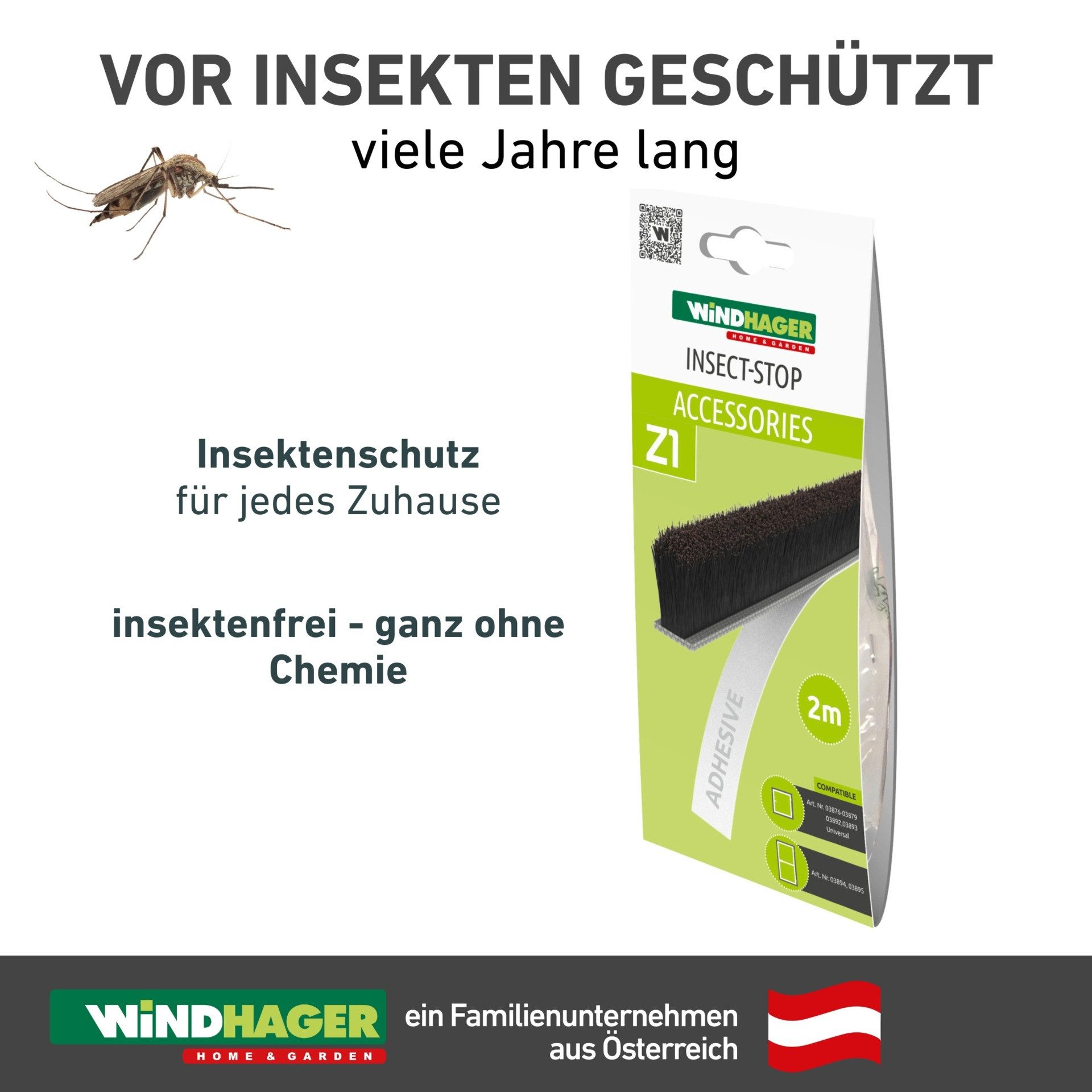 Windhager Dichtungsband für Insektenschutz Rollofenster und Rahmensysteme, Dichtungsbürste 2 m, (Packung, 1-St), Fliegengitter Zubehör, selbsklebender Schutz vor Insekten