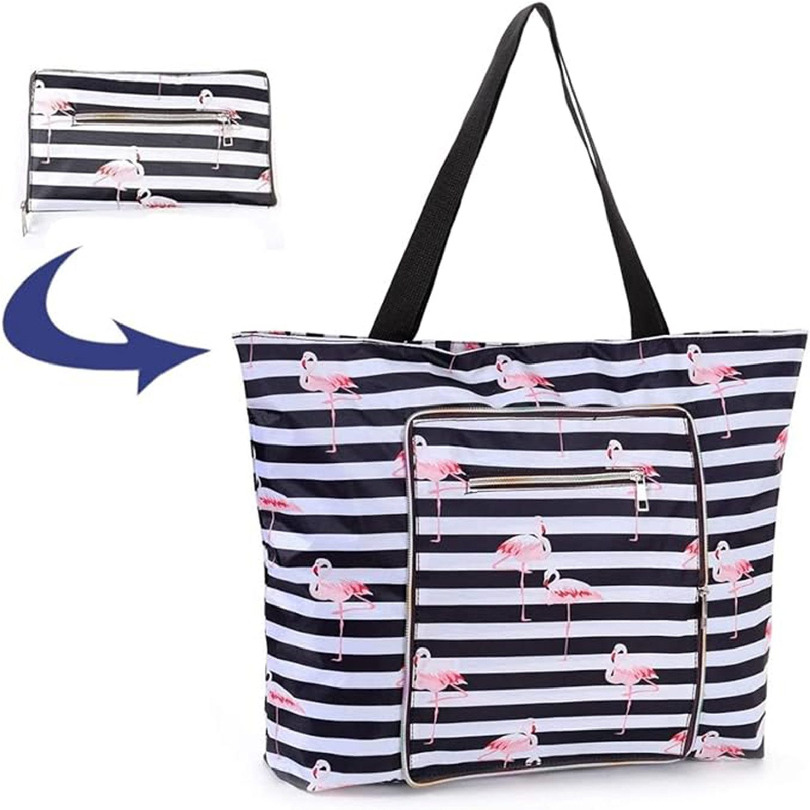 MOPUEA Strandtasche Strandtasche Badetasche Faltbare Duschtasche Damen mit Reißverschluss (Faltbare Strandtasche / Multi Shopper Tasche, Faltbare große Strandtasche aus 600D Oxford mit Innenfach), Faltbar, wasserdicht, groß, leicht, mehrere Fächer