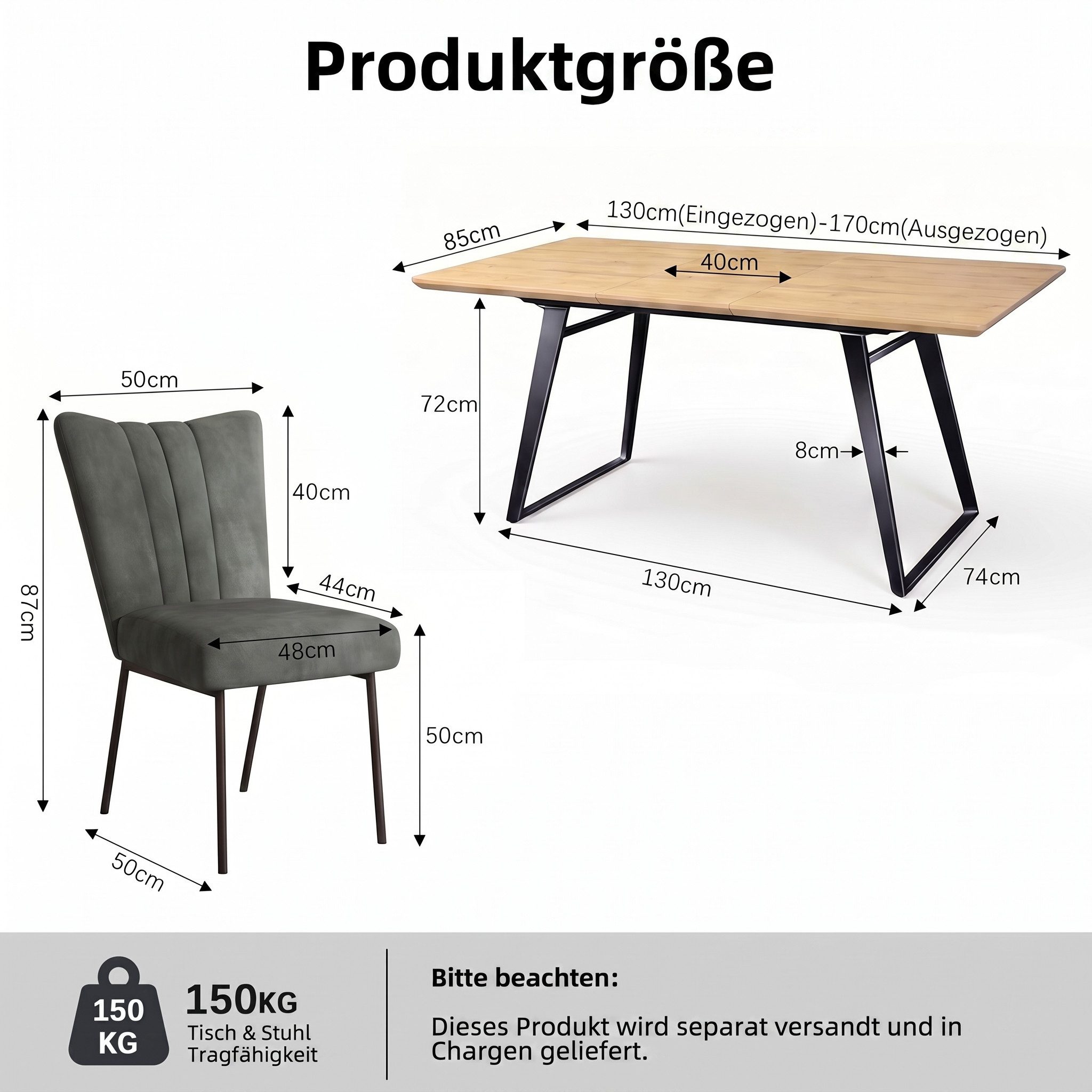 Jiexi Essgruppe Essgruppe ausziehbar MDF Eiche-Optik Tisch mit Samtstühlen – Bild 3 von 5