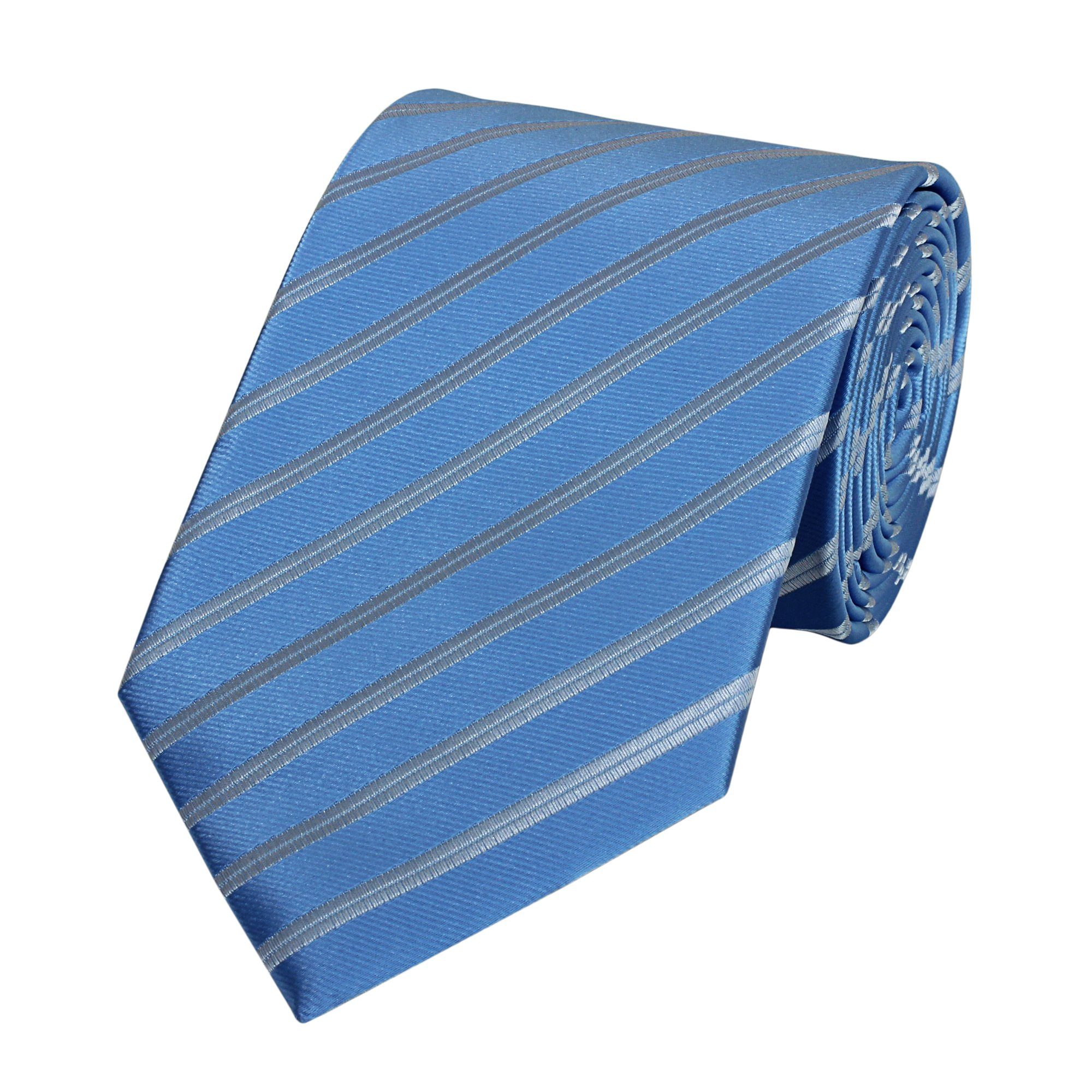 Fabio Farini Krawatte Herren Krawatte Blautöne - verschiedene Blaue Männer Schlips in 8cm (ohne Box, Gestreift) Breit (8cm), Blau Silber Streifen - Sea Blue/Silver