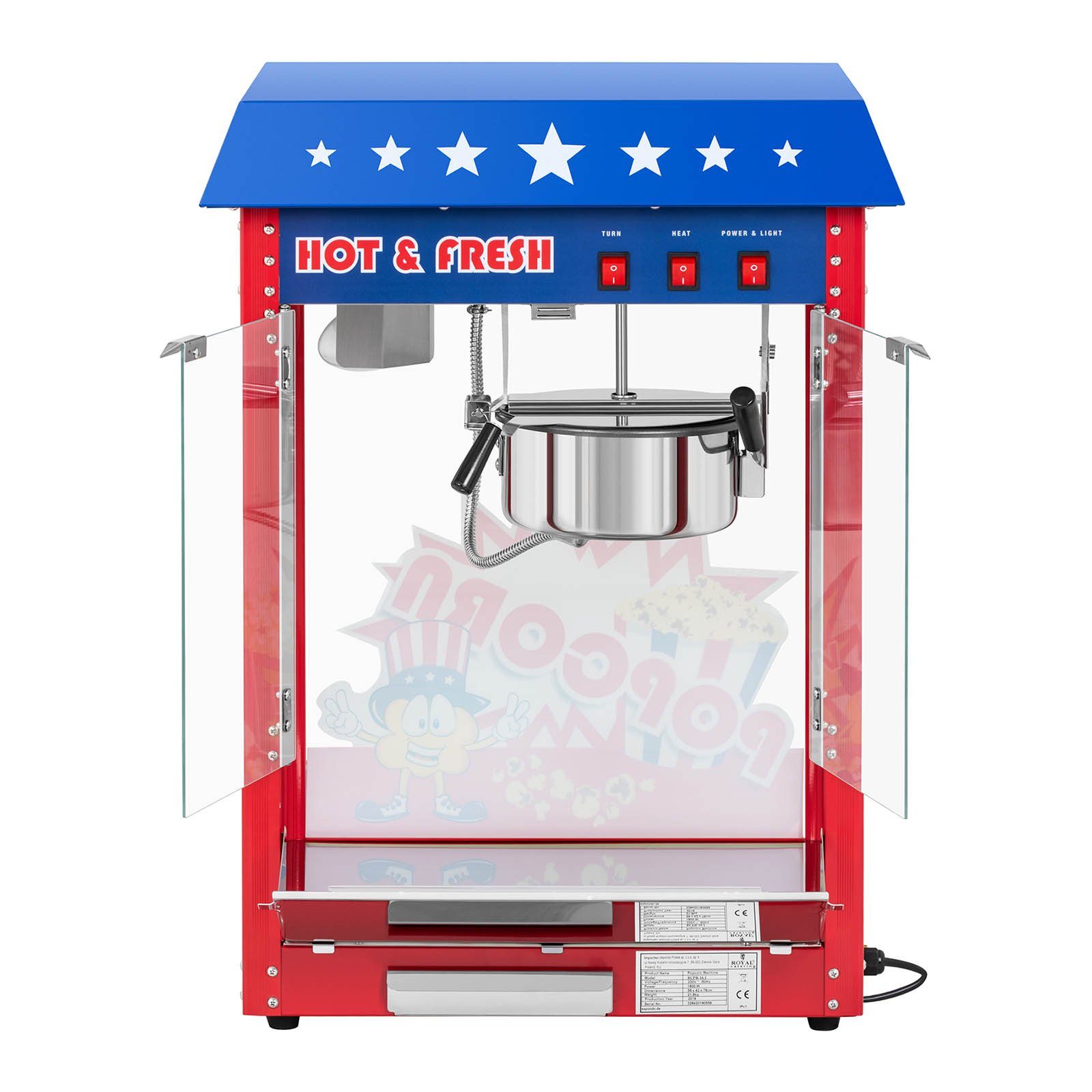 USA Popcornmaschine Popcornmaschine 1600W Design Royal Popcornmaker Catering 5kg/h Popcornautomat