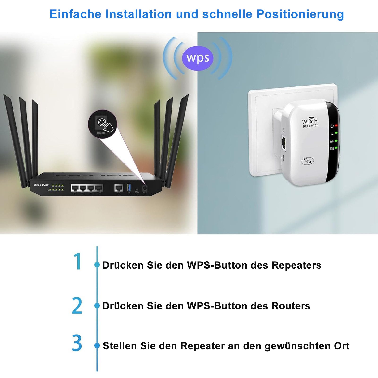 REDOM WLAN-Extender 300 Mbit/s WLAN-Verstärker WLAN-Repeater, mit 2,4-GHz-Signalverstärkung großer Abdeckung über 3000 ft²
