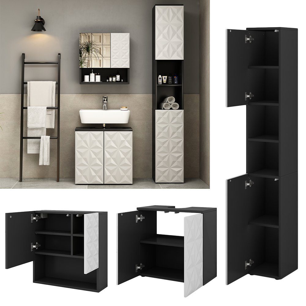 Vicco Badmöbel-Set Edge, Schwarz/Weiß, 3 Teile, günstig online kaufen