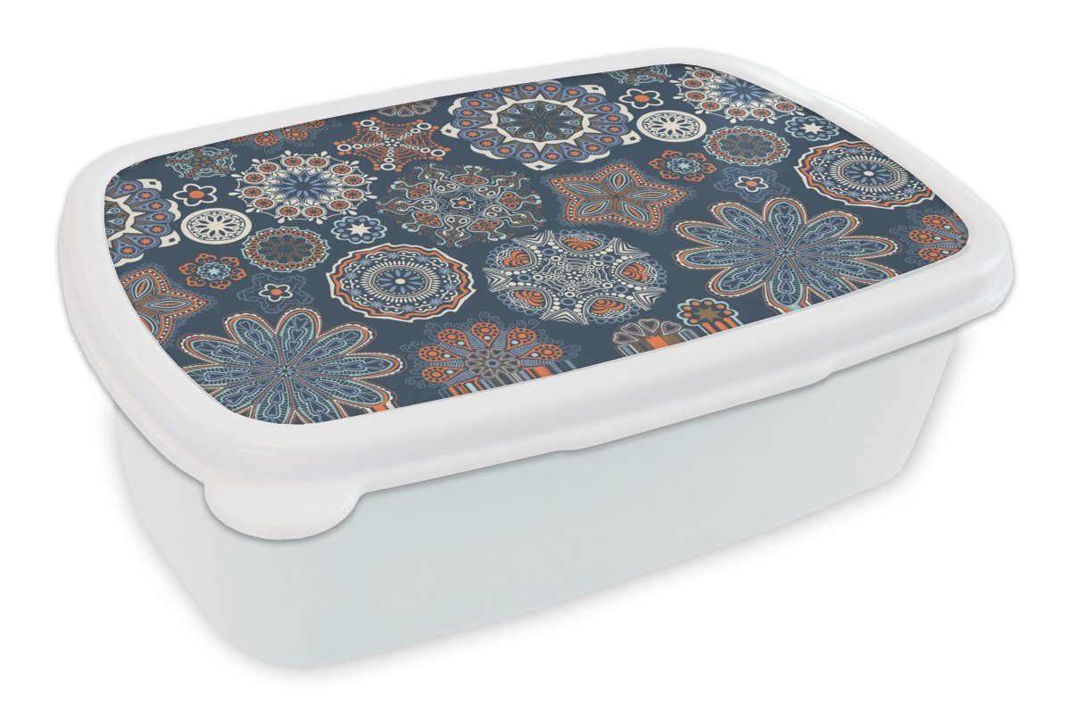 MuchoWow Lunchbox Muster - Ornamente - Dekoration, Kunststoff, (2-tlg), Brotbox für Kinder und Erwachsene, Brotdose, für Jungs und Mädchen weiß