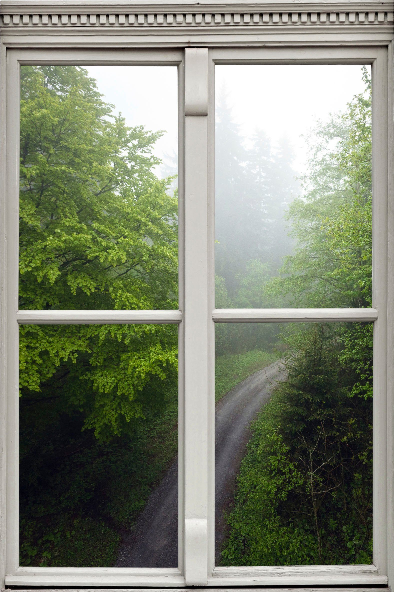 queence Wandsticker Waldweg, Wandsticker, Wandbild, selbstklebend, 3D, Fenster