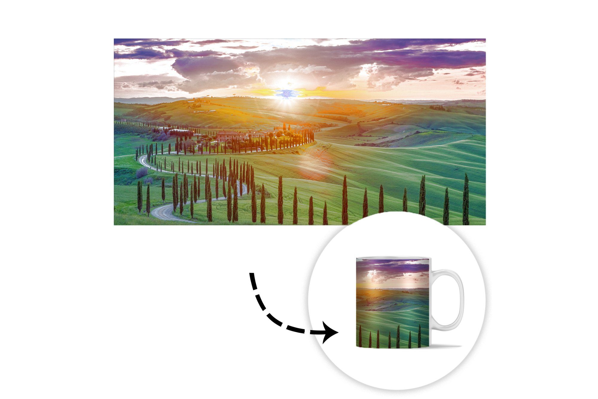 MuchoWow Tasse Teetasse, - Becher, Geschenk Keramik, Teetasse, Italien Kaffeetassen, - Sonnenuntergang Toskana