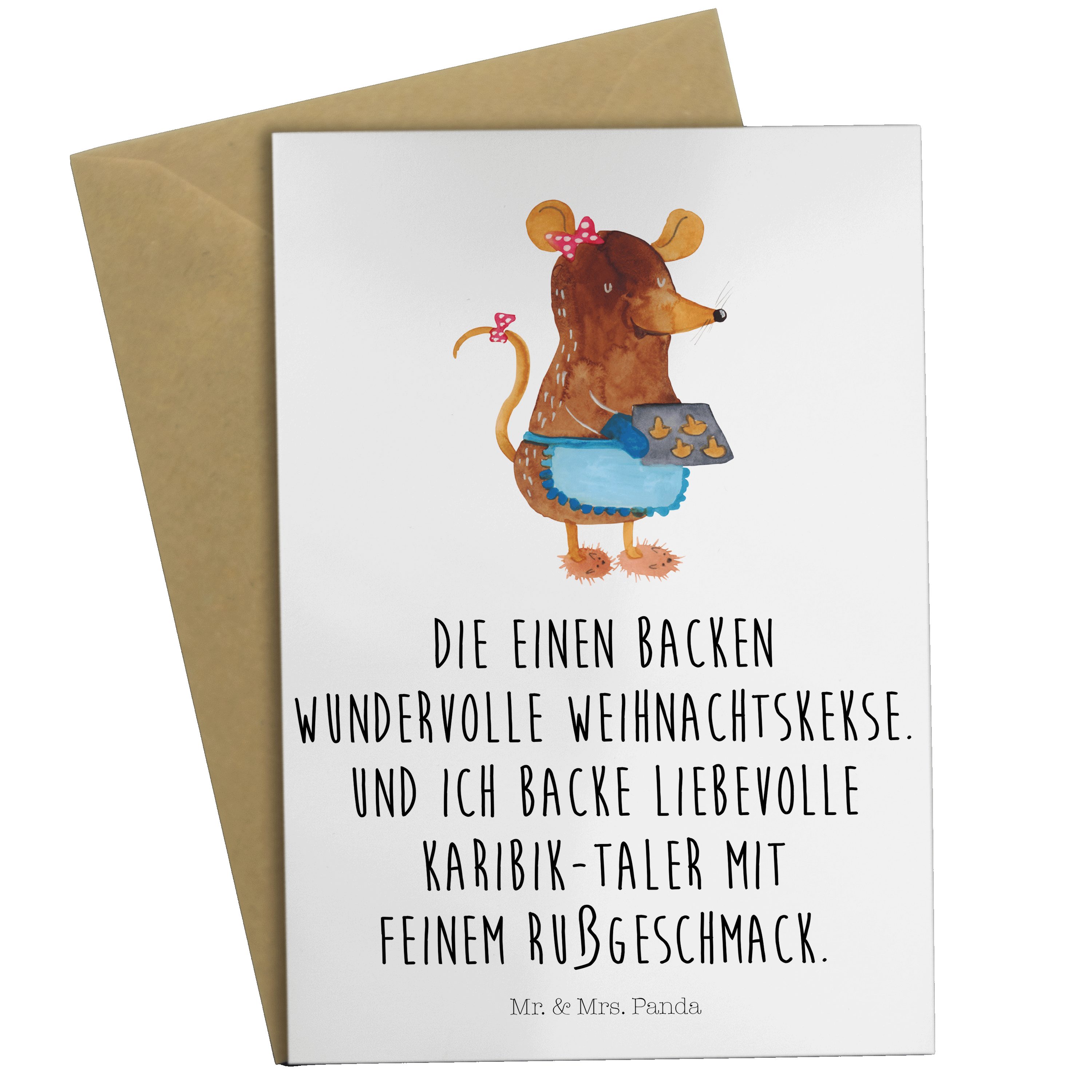 Mr. & Mrs. Panda Grußkarte Maus Kekse - Weiß - Geschenk, Karte, Heiligabend, Klappkarte, Winter