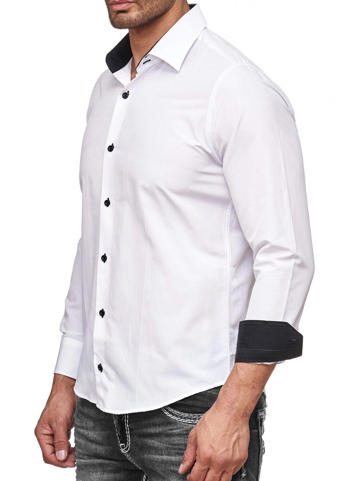 Baxboy Langarmhemd Kentkragen Businesshemd Slim Fit Hemd mit farblich abgesetzten B-444