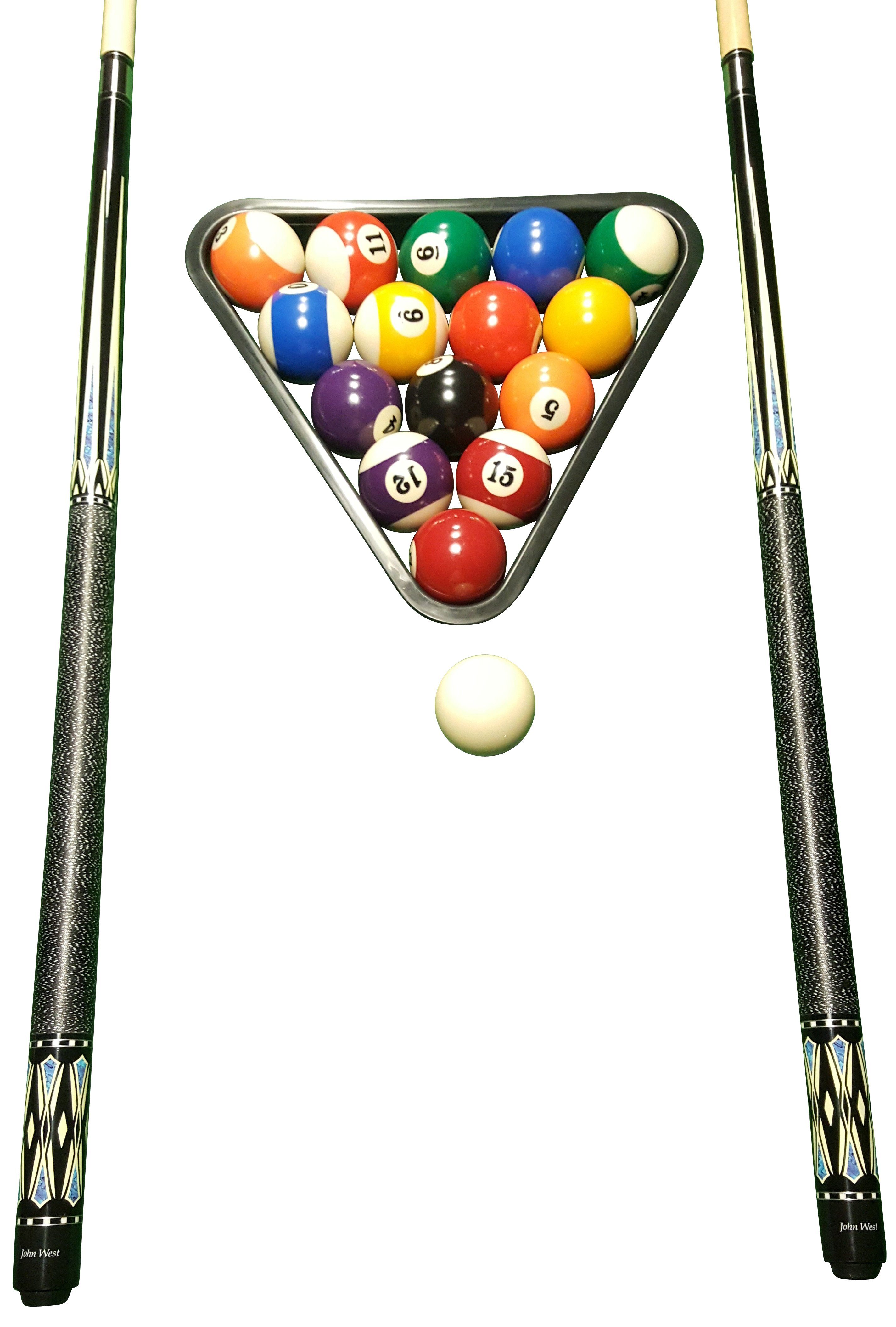 Billardqueue John West Profi Billard Set - Kugeln + Triangel + 2 Profi Queues JW-3