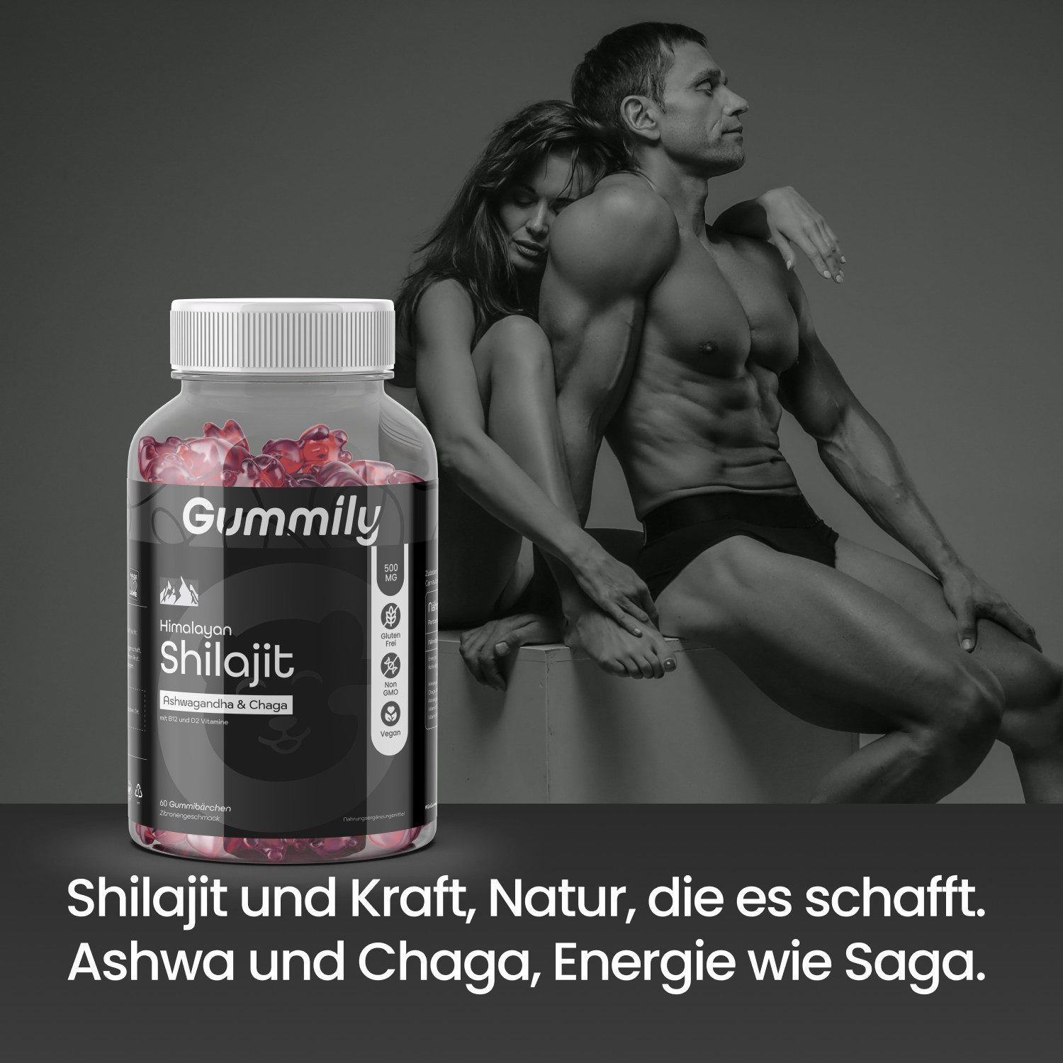 Gummily® Shilajit Gummies – LABORGEPRÜFT mit Ashwagandha & Chaga Gummibärchen, 180 g