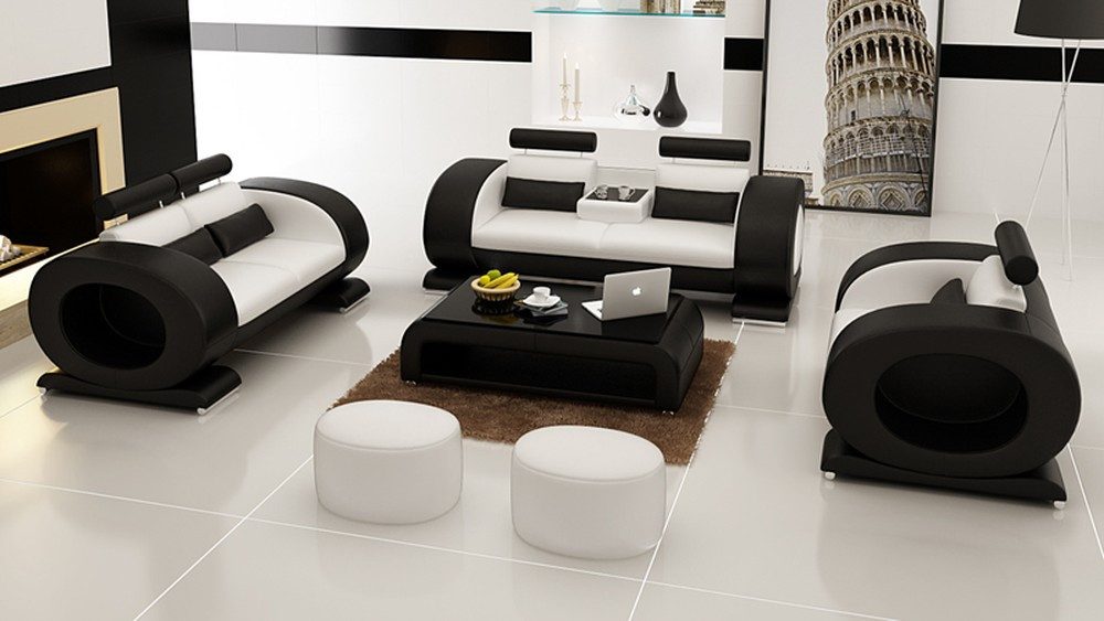 JVmoebel Polstergarnitur Elegante Ledercouch Wohnlandschaft für 3-2-1 Personen Seating, Made in Europa