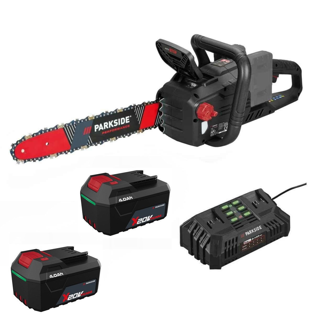 PARKSIDE PERFORMANCE® Akku-Kettensäge 40V Kettensäge PPKSA 40 Li C3 mit Akku 4.0 Ah und Ladegerät