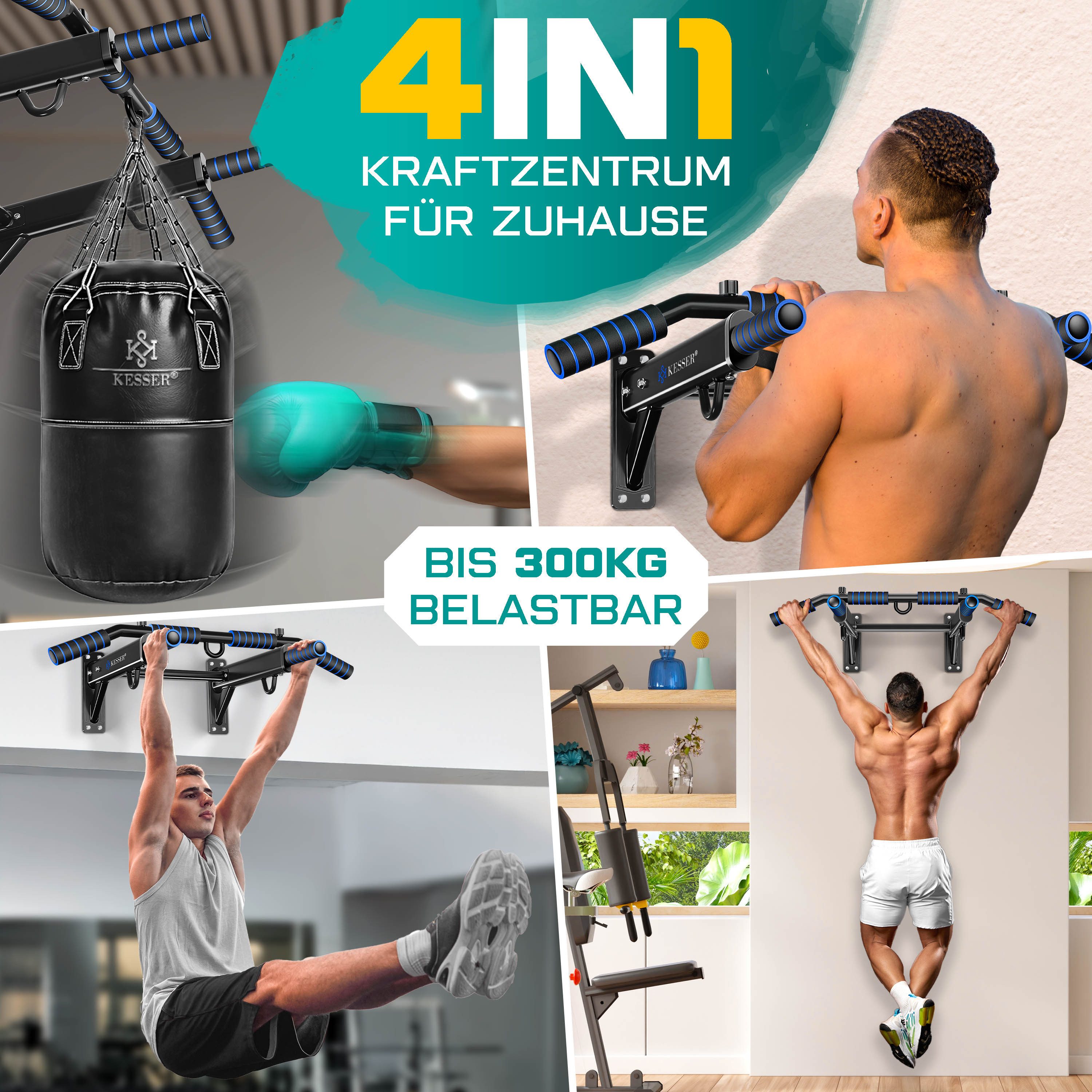 KESSER Klimmzugstange, 4in1 Klimmzugstange zur Wandmontage rutschfesten Griffen