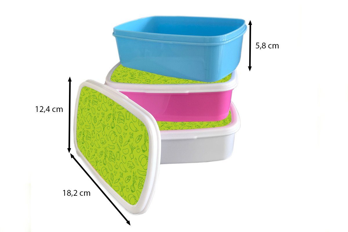 MuchoWow Lunchbox Vegetarisch - Vegan für Brotdose, Erwachsene, Mädchen und Brotbox Grün für Kunststoff, - und Jungs - Design, Kinder weiß (2-tlg)
