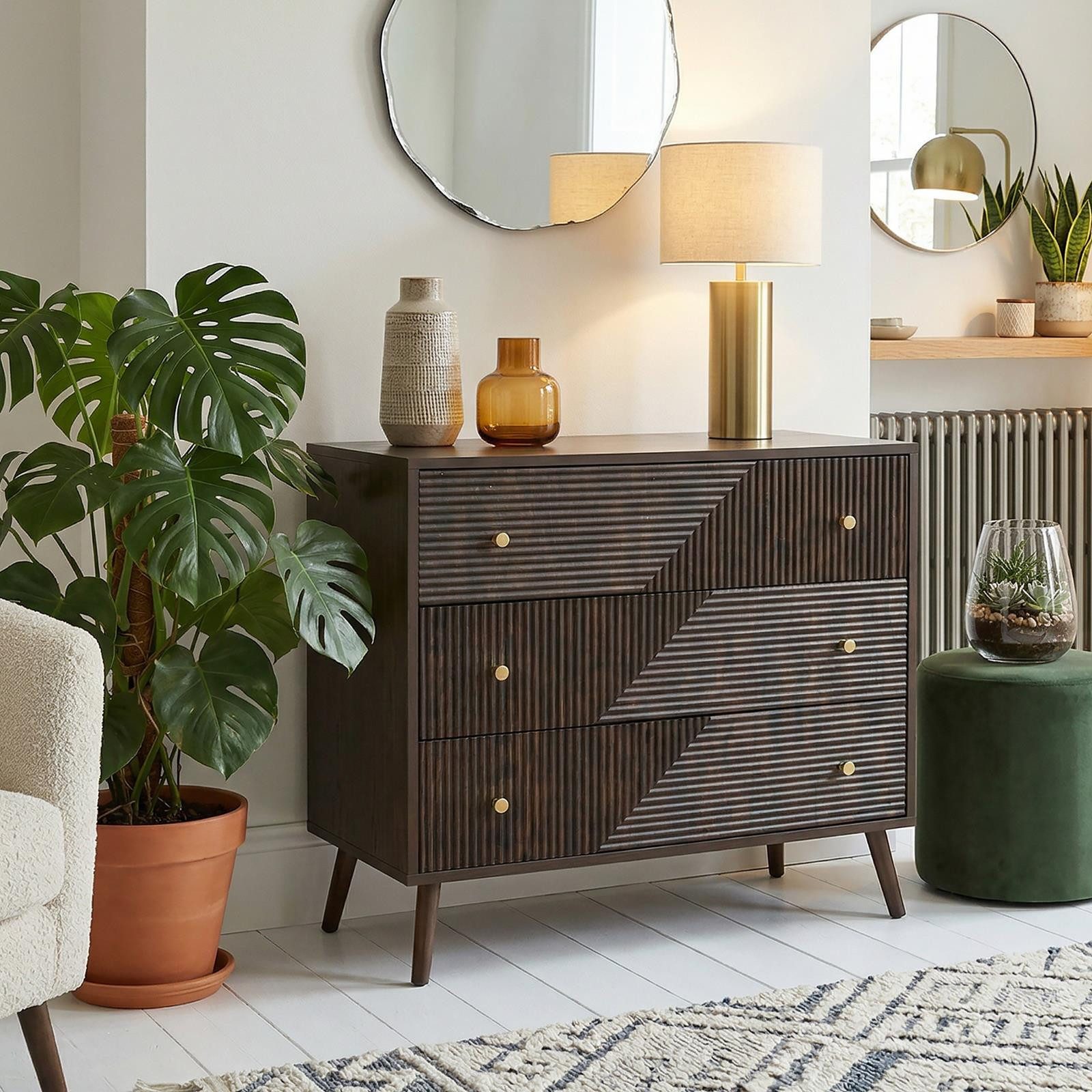 IDIMEX Kommode LIVIA, Schubladenschrank mit 3 Schubladen und Lamellenfront Dunkelbraun