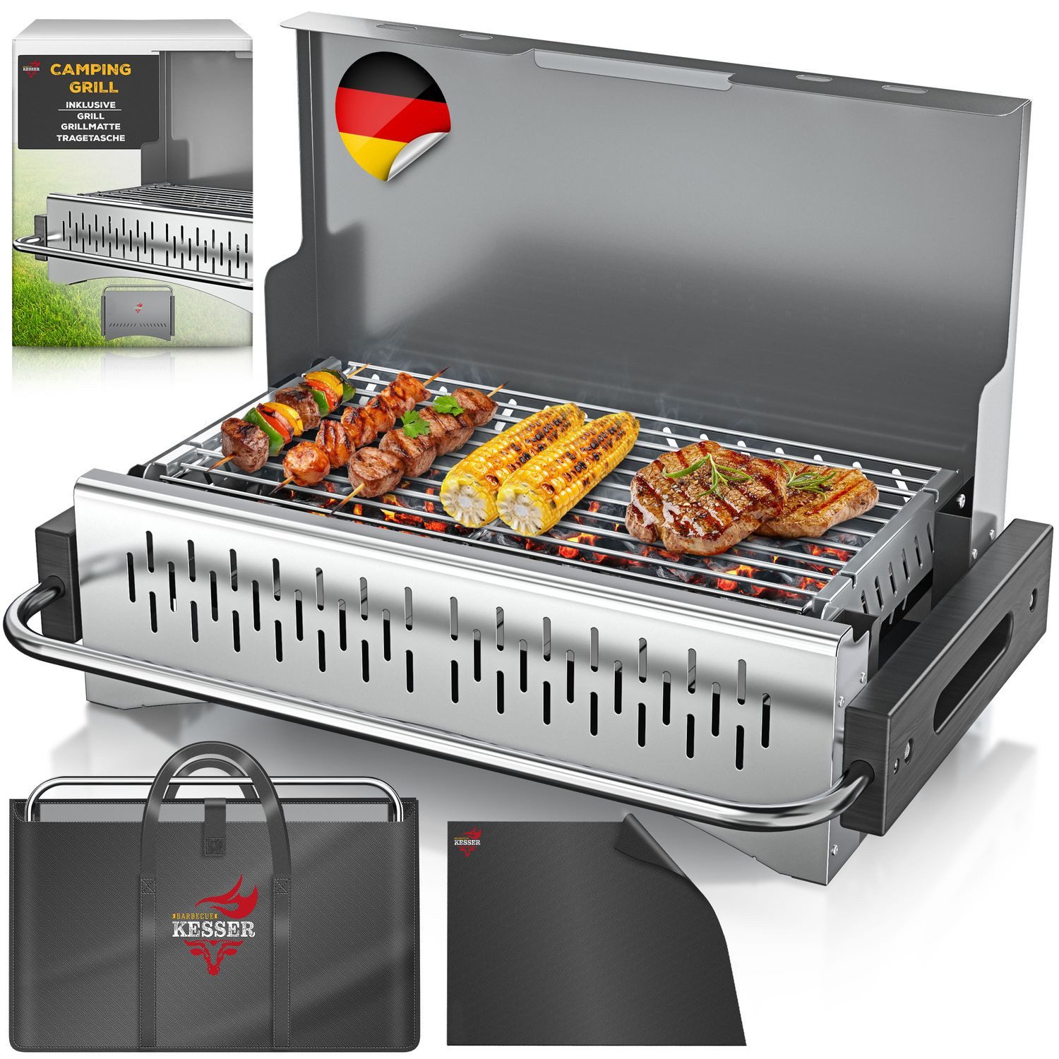KESSER Holzkohlegrill tragbarer Campinggrill aus pulverbeschichtetem Stahl, Tischgrill Outdoor BBQ ideal für Camping, Picknick & Angeln