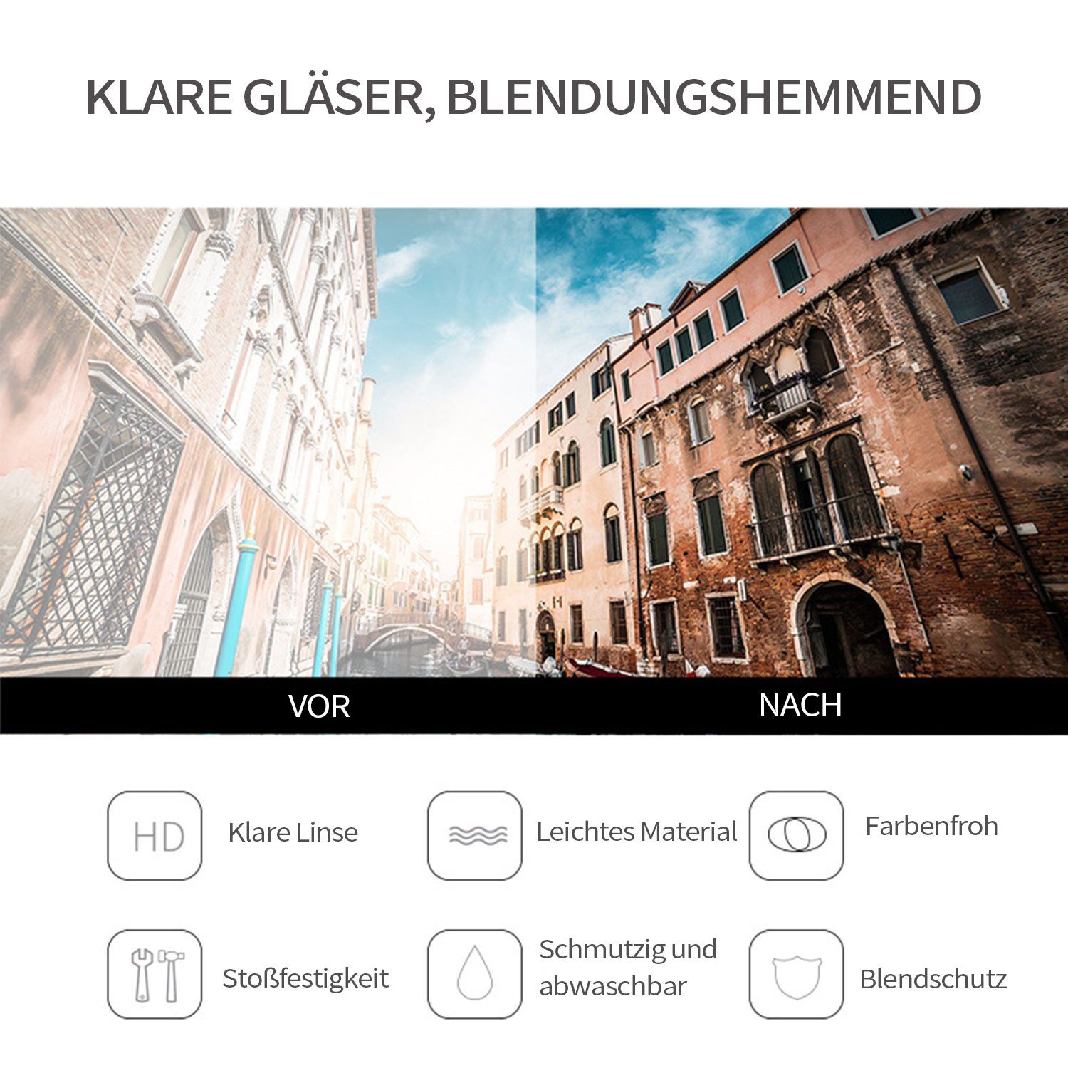 Refttenw Sonnenbrille Getönt Brille, Sonnenbrille Herren Damen Sommer Outdoor Mode Randloses