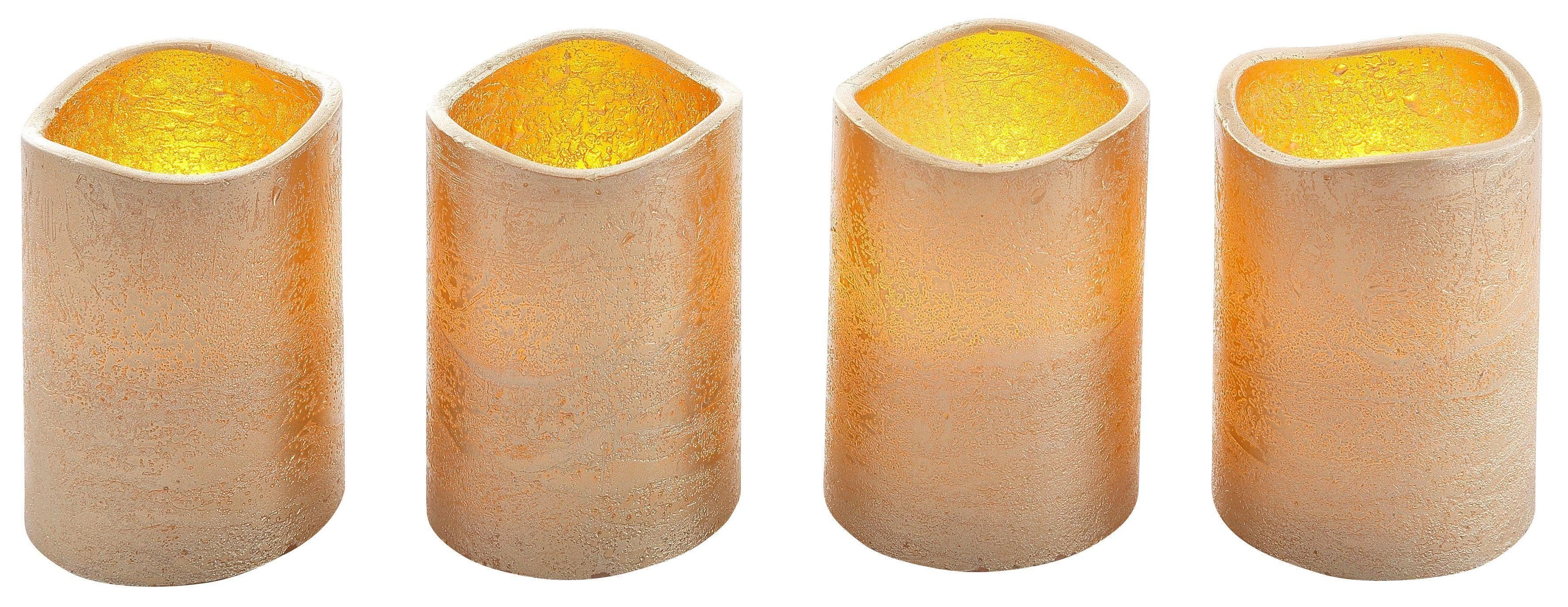 OTTO home LED-Kerze Weihnachtsdeko 4er-Set, warmweiß, Echtwachs, Gold und Silber, warmes Licht, Timerfunktion, Höhe 10 cm – Bild 5 von 5