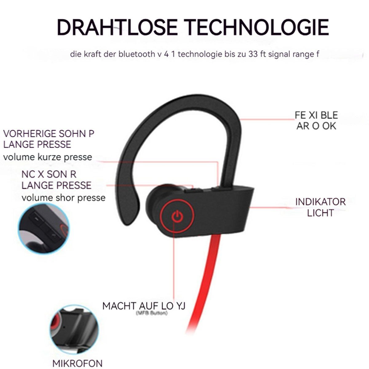 GelldG In-Ear Sport Kopfhörer Bluetooth-Kopfhörer Bluetooth