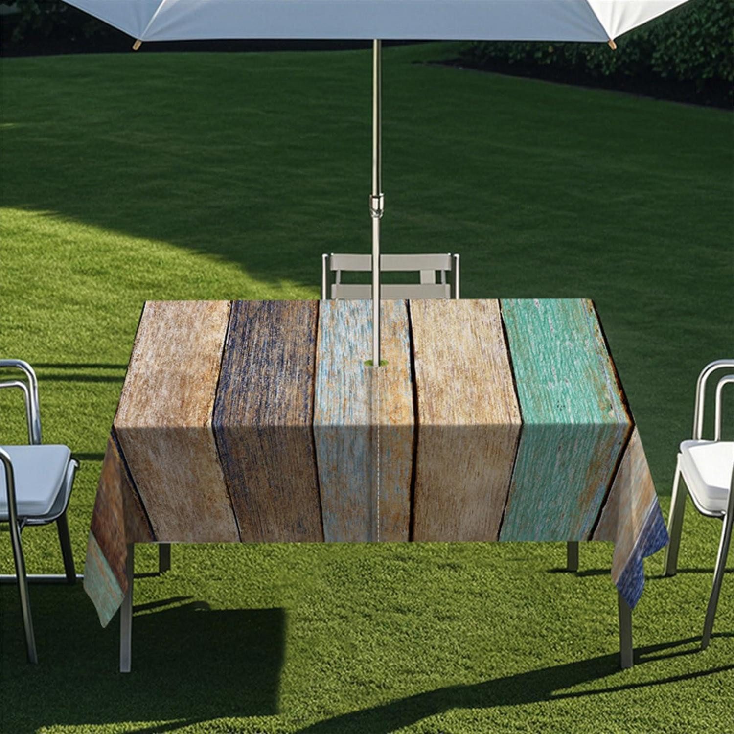 LuxusKollektion Gartentischdecke Tischdecke Rechteckig mit Schirmloch Vintage Holz (1-tlg)
