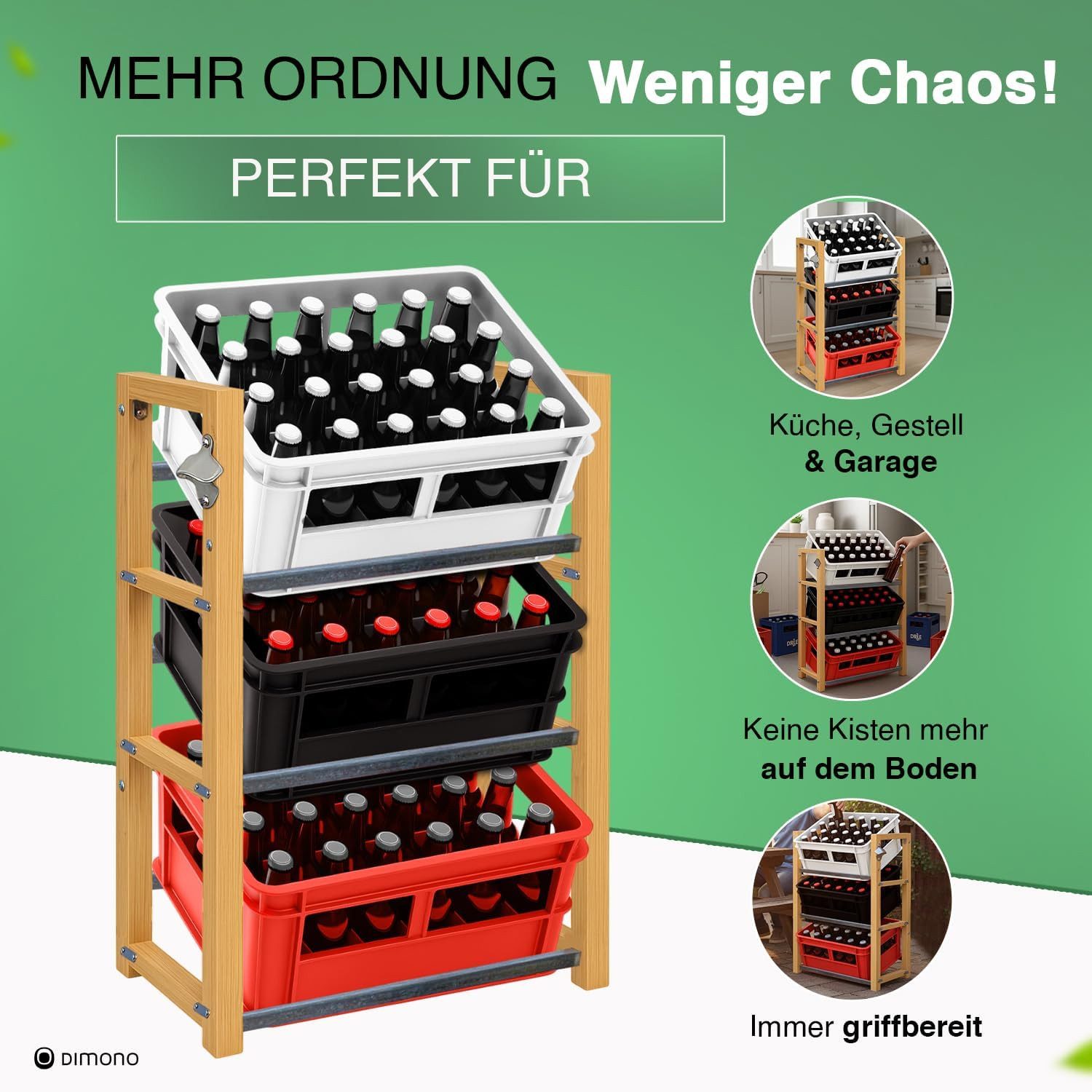 Dimono Flaschenregal DIMONO Bambus Getränkekisten Regal – Ablage für 2/3/6 Kisten, für Bier, Wasser & Limonade, Leergut Aufbewahrung – Bild 3 von 5