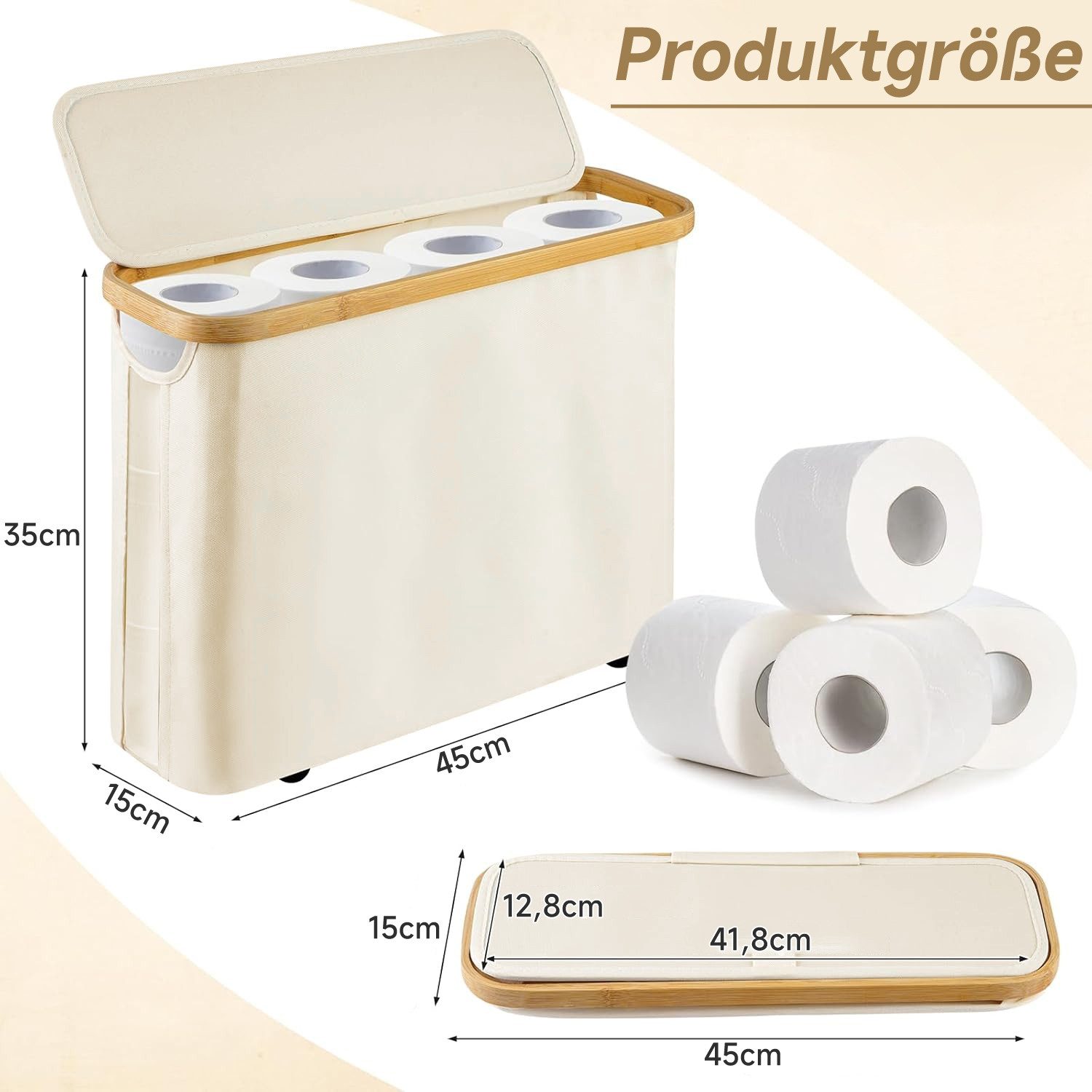 OSTWOLKE Toiletten-Ersatzrollenhalter Toilettenpapier Aufbewahrung Korb mit Deckel, Wasserdicht & Faltbar, Toilettenpapier Aufbewahrung Korb mit Deckel, Wasserd – Bild 4 von 5