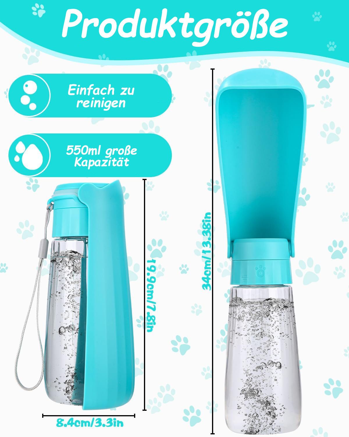 SinLaw Hunde-Futterspender 550ml Hundetrinkflasche für unterwegs,Hunde Trinkflasche für unterwegs, Wasserflasche Hund Unterwegs,Wasserflasche für Haustiere im Freien