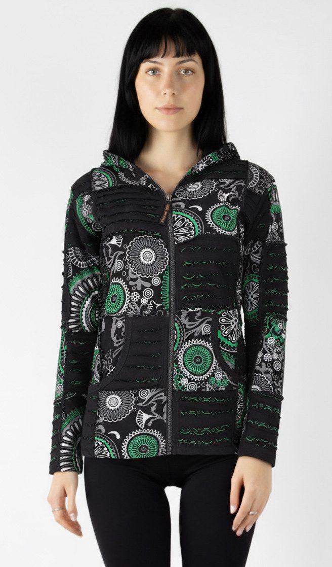 Guru-Shop Langjacke Goa Patchwork Jacke, Boho Kapuzenjacke, Ethno.. alternative Bekleidung