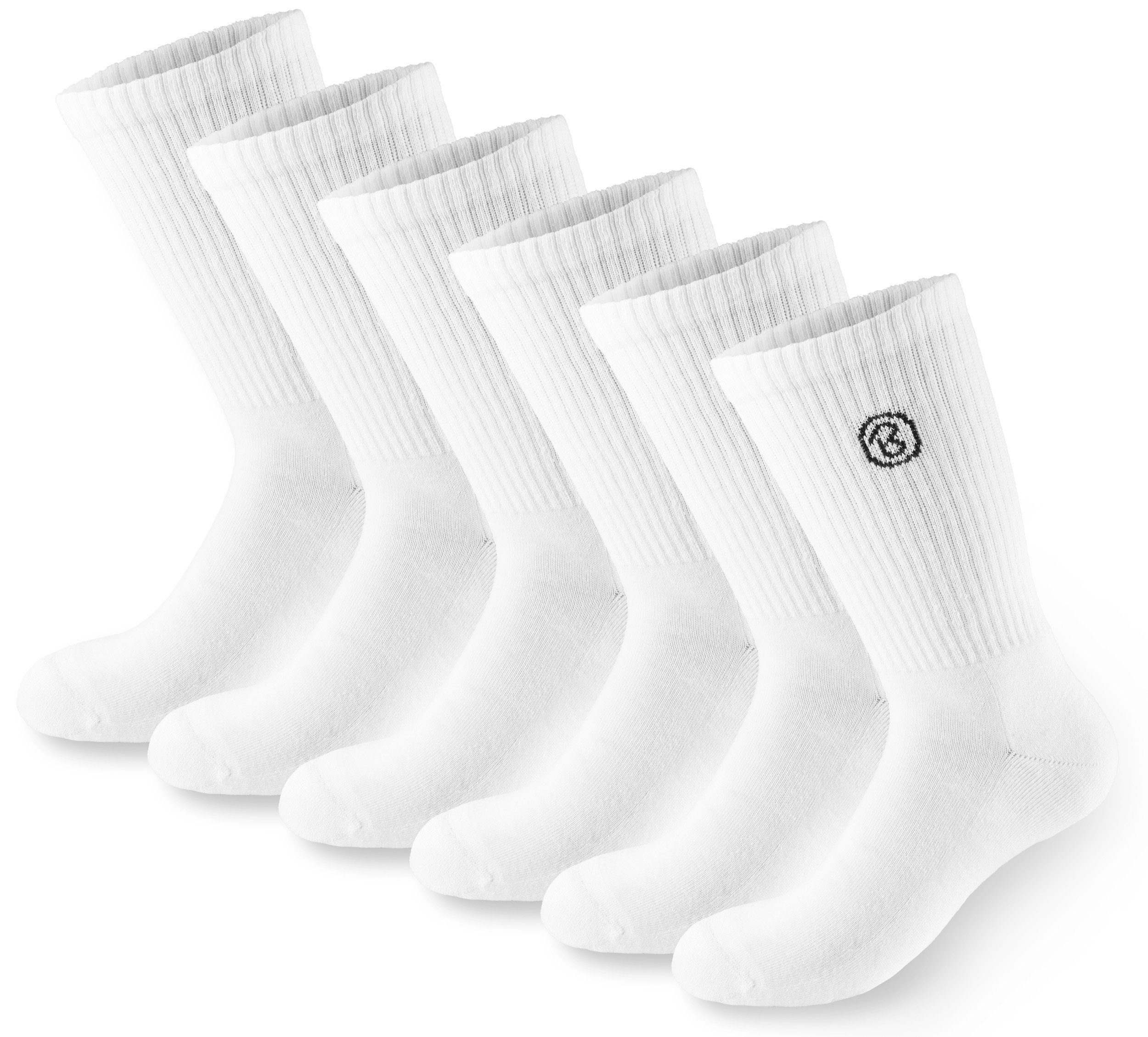 BRUBAKER Tennissocken Lange Sportsocken für Herren und Damen (Set, 6 Paar) Unisex Fitness Socken aus Baumwolle und Polyester - Crew Socks - Baumwollsocken Weiß
