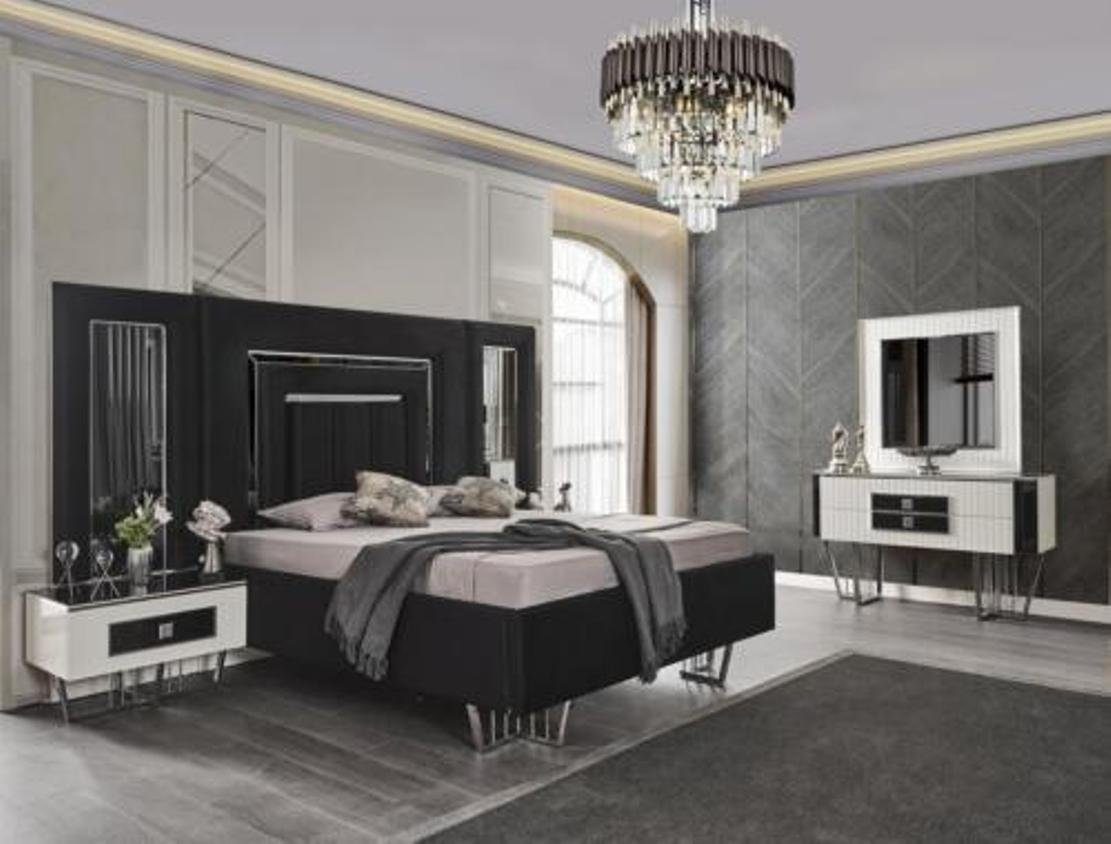 JVmoebel Schlafzimmer-Set Möbel Luxus Bett Textil mit Nachttischen Kommode Spiegel 5tlg., (5-St)