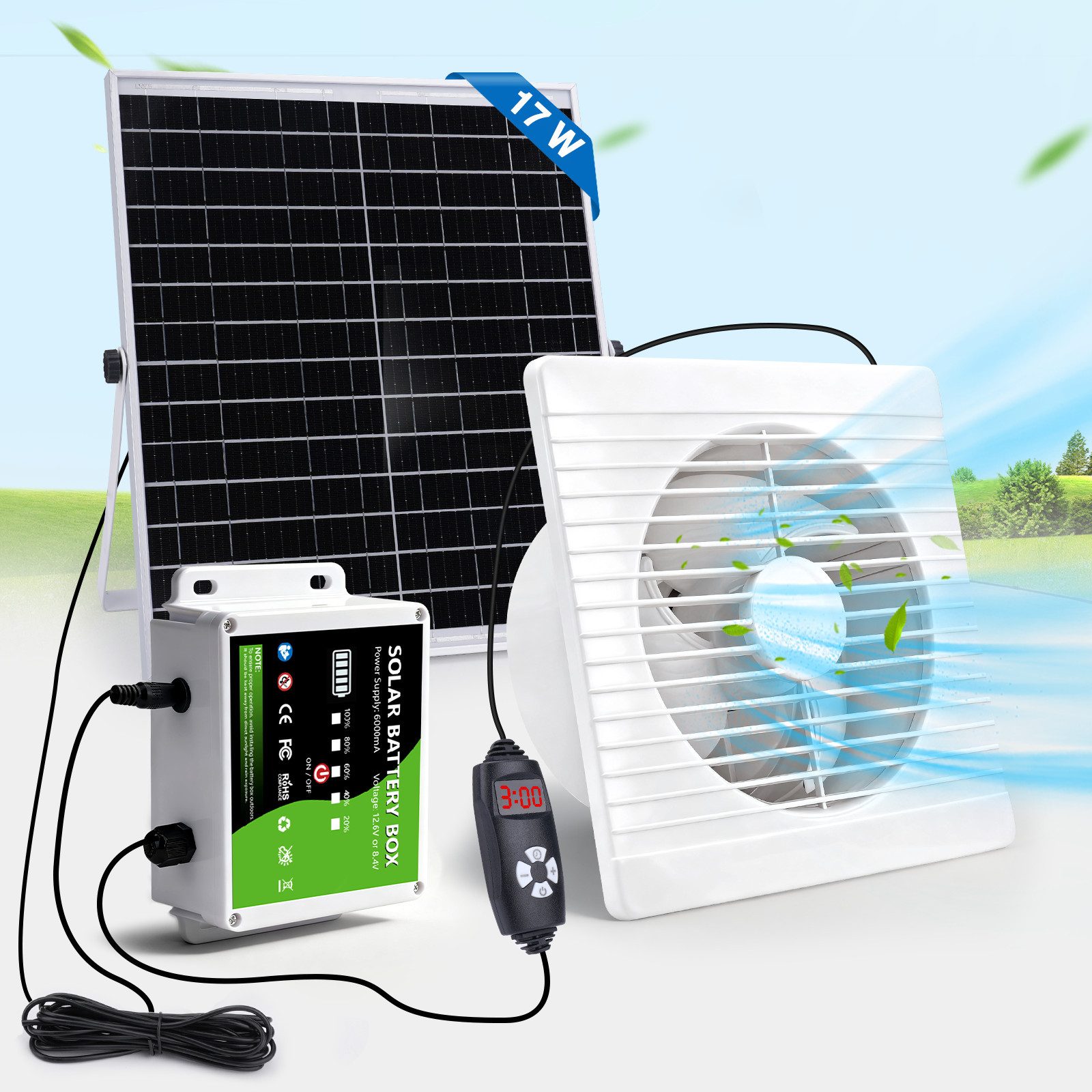 XERSEK Wandventilator Abluftventilat mit 22W Solarpanel Wandlüfter inkl. Ti günstig online kaufen