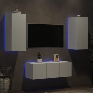 vidaXL TV-Schrank 4-tlg Wohnwand mit LED-Beleuchtung Weiß Holzwerkstoff
