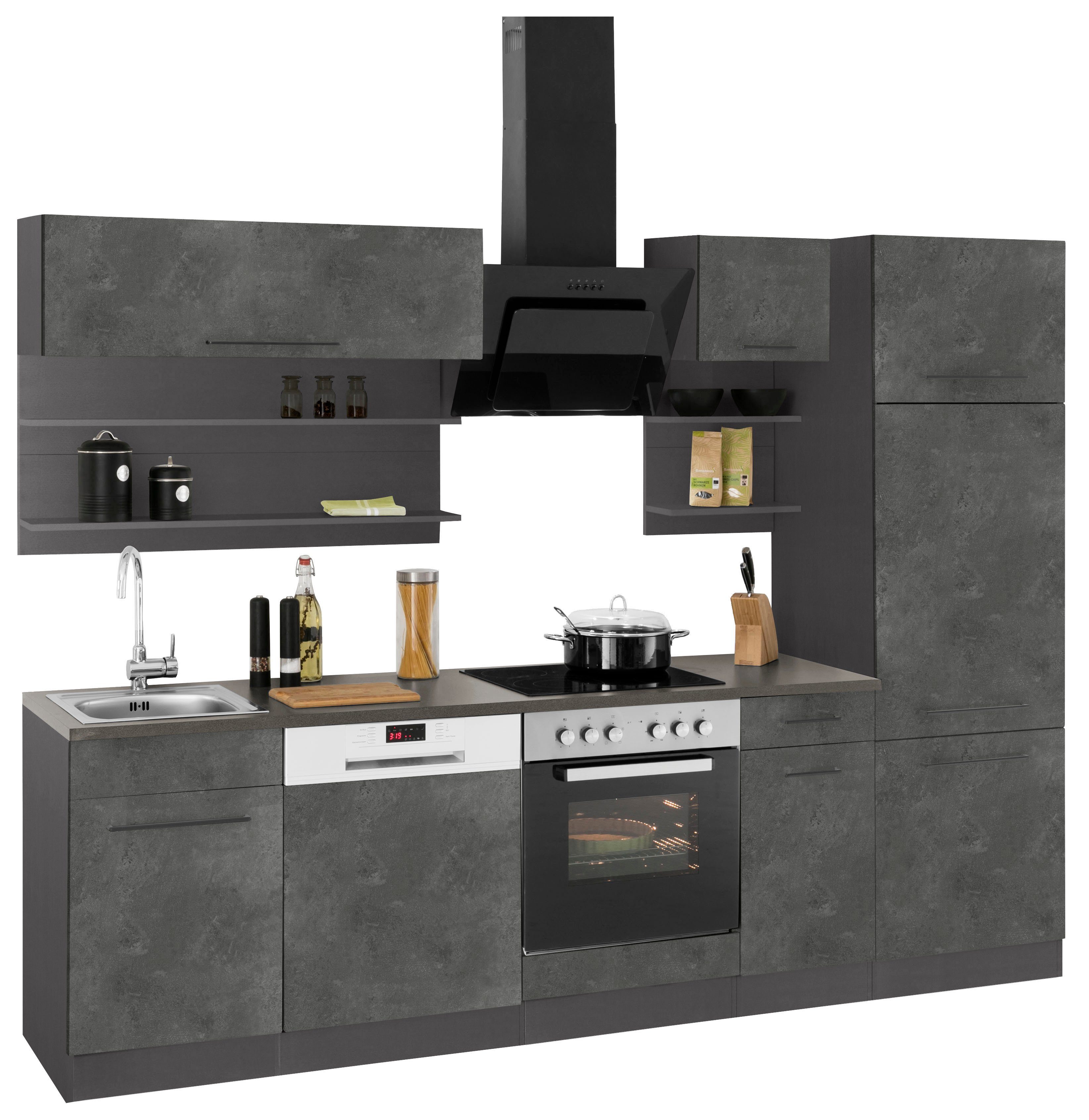 KOCHSTATION Küchenzeile KS-Tulsa, ohne E-Geräte, Breite 270 cm, schwarze Metallgriffe, MDF Fronten