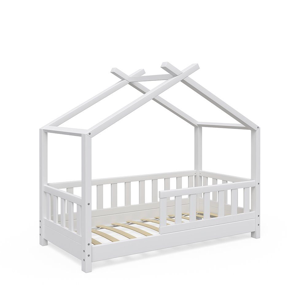 VitaliSpa® Kinderbett »Design Hausbett Zaun Kinder Bett Holz Haus Weiß  70x140cm« online kaufen | OTTO