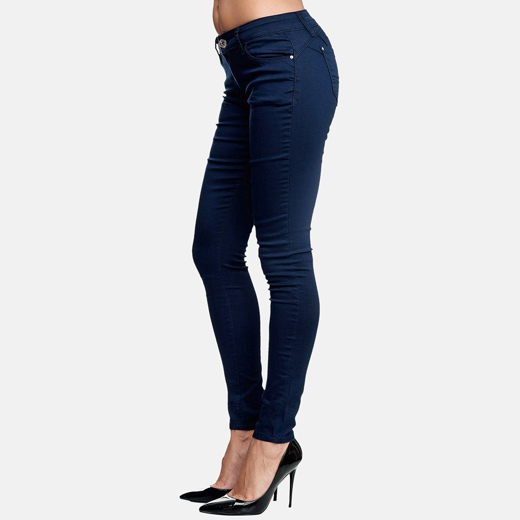 (1-tlg) Hose Slim-fit-Jeans Jeans Dunkelblau Push Up Stretch Damen Elara Elara