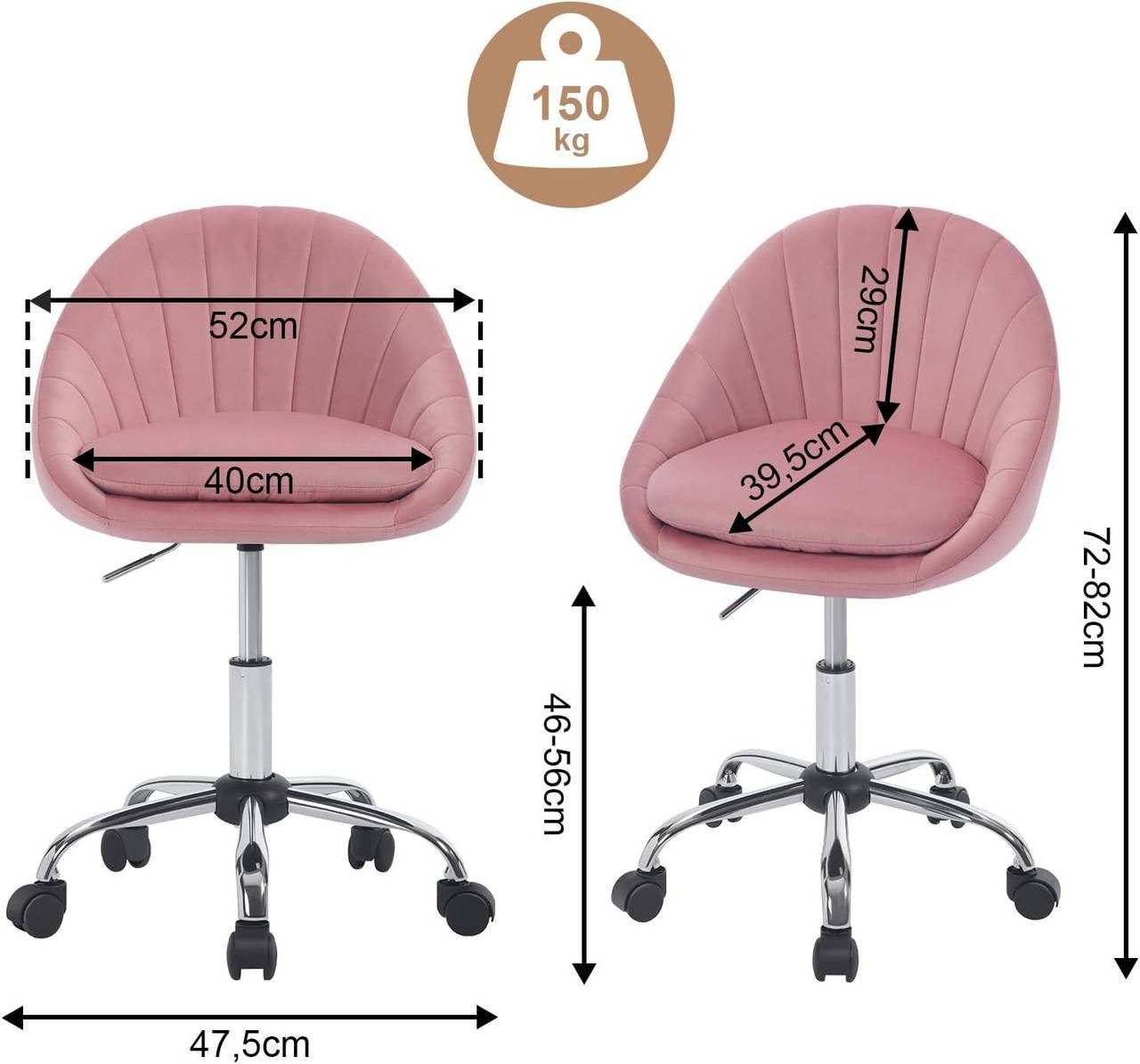 Woltu Bürostuhl (1 St), ergonomisch, Schminkstuhl, Schreibtischstuhl 150 kg belastbar