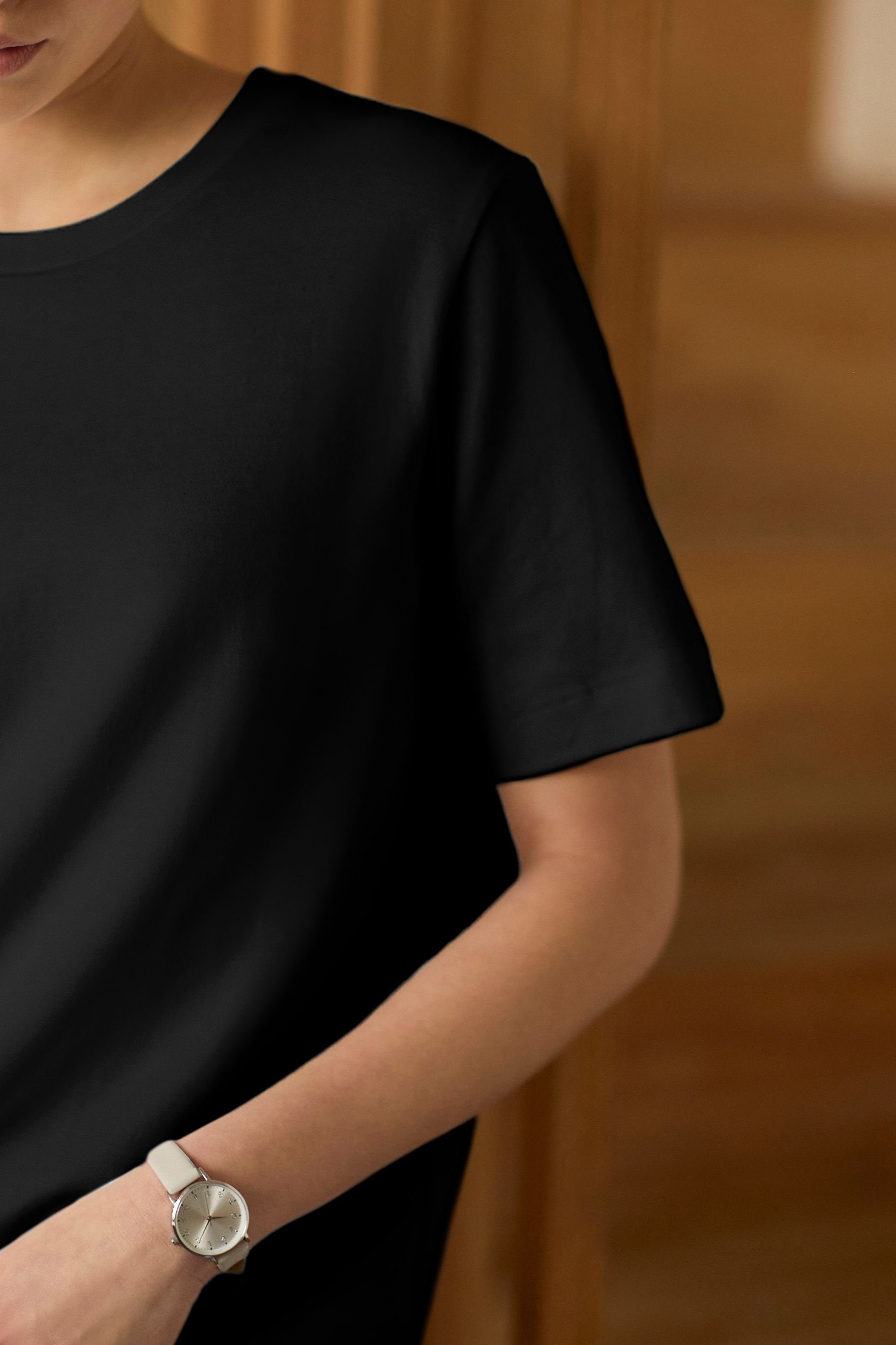 Schweres (1-tlg) Black T-Shirt T-Shirt mit Rundhalsausschnitt Next
