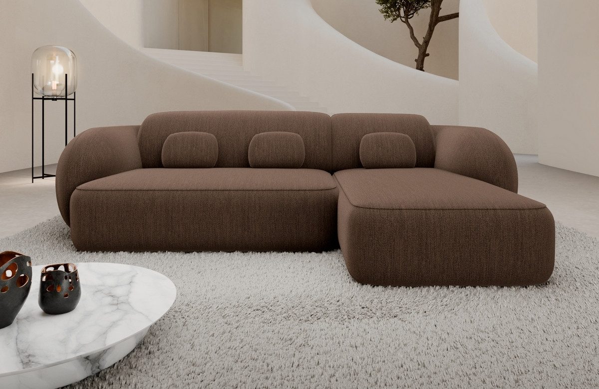 Sofa Dreams Ecksofa Altea L Form kurz Stoffsofa, Eckcouch, Ottomane, 4-Sitzer, Strukturstoff Bezug in Braun