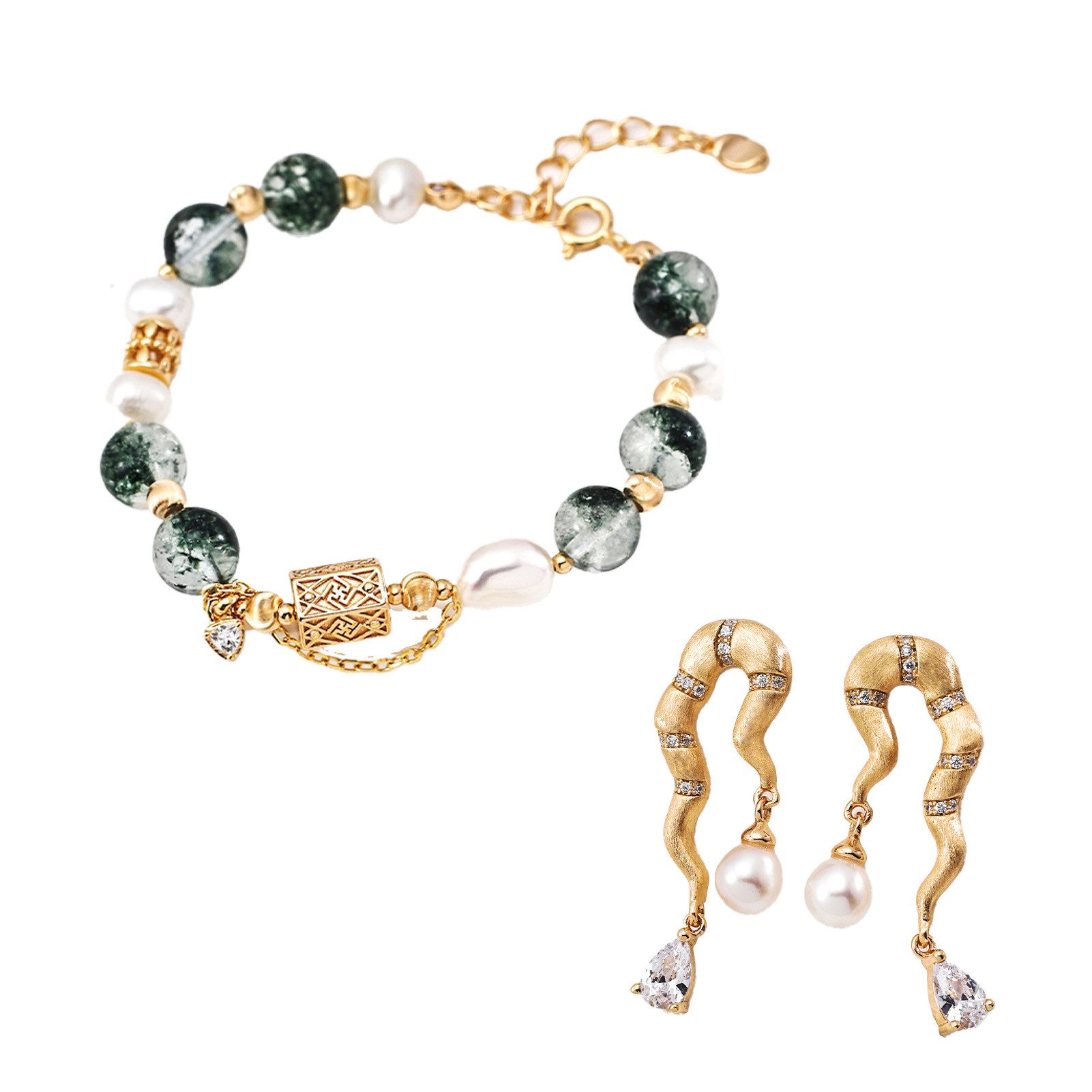 Jumpeak Schmuckset armband silber 925 damen,kristall armband,perlenohrringe,18kvergoldet (Armband und Ohrringe Schmuckset(mit Schachtel), ohrringe silber 925,damengeschenk,schwestergeschenk,geschenk tochter