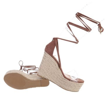 Ital-Design Damen Boho/Hippie Sandalette Keilabsatz/Wedge Keilsandaletten in Braun