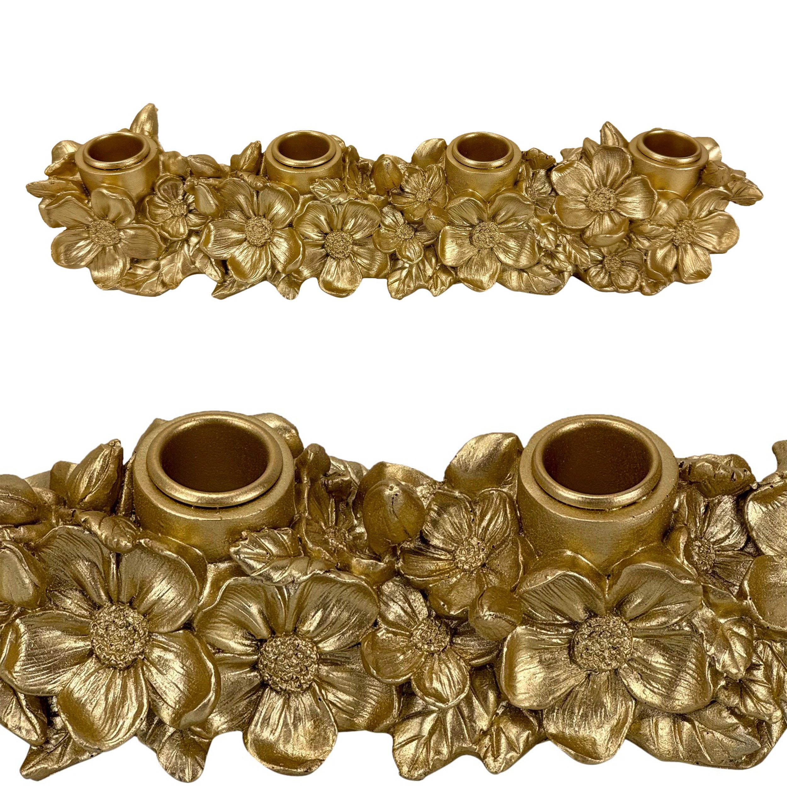 Online-Fuchs Подсвечник - Торшеры für 4 Stabkerzen aus Christrosen - Adventskranz (in Champagner gehalten, filigran gearbeitet), Dekoration zu Weihnachten und in der Adventszeit