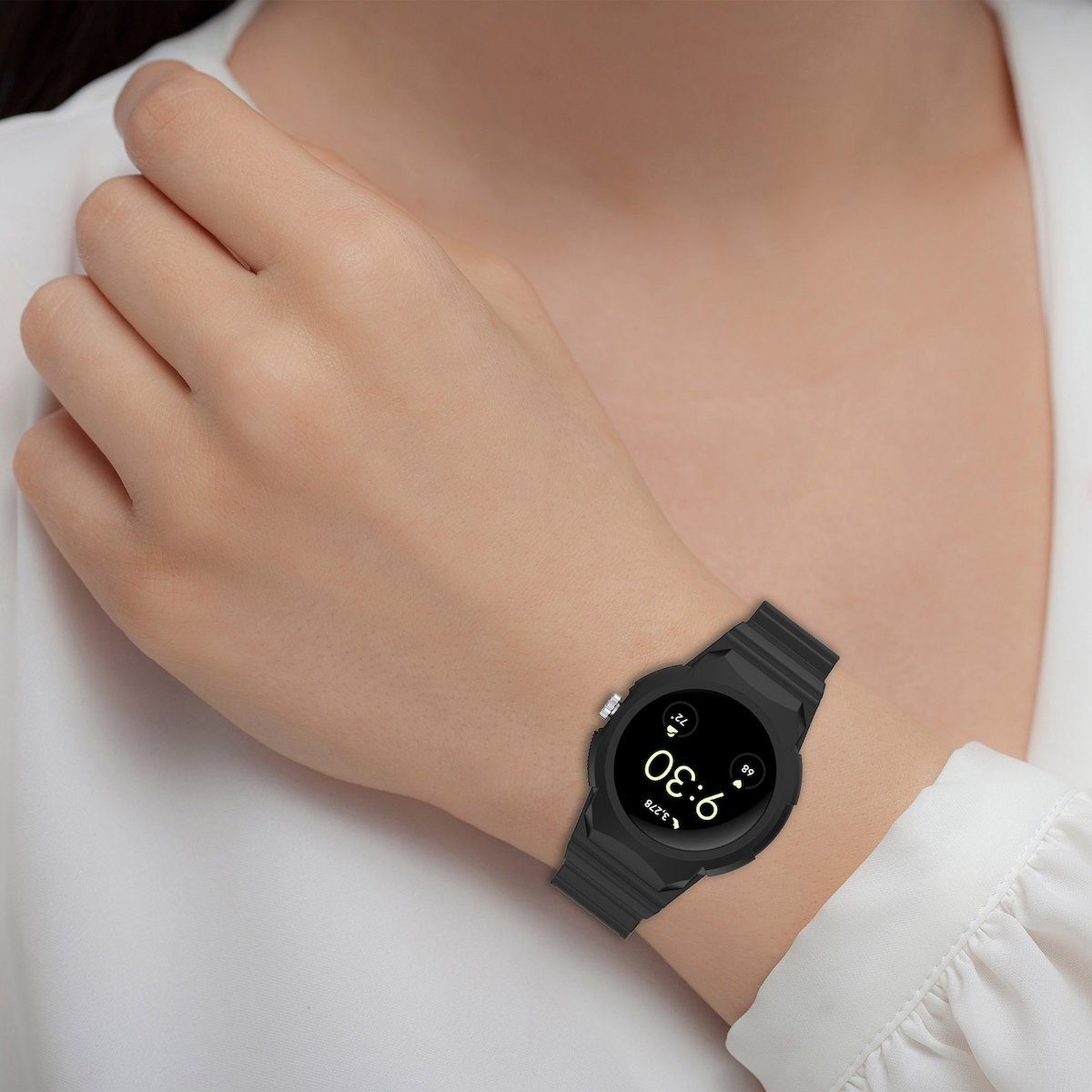 Wigento Smartwatch-Armband Für Google 2 Schwarz Gehäuse Pixel + mit Armband Watch 1 Silikon
