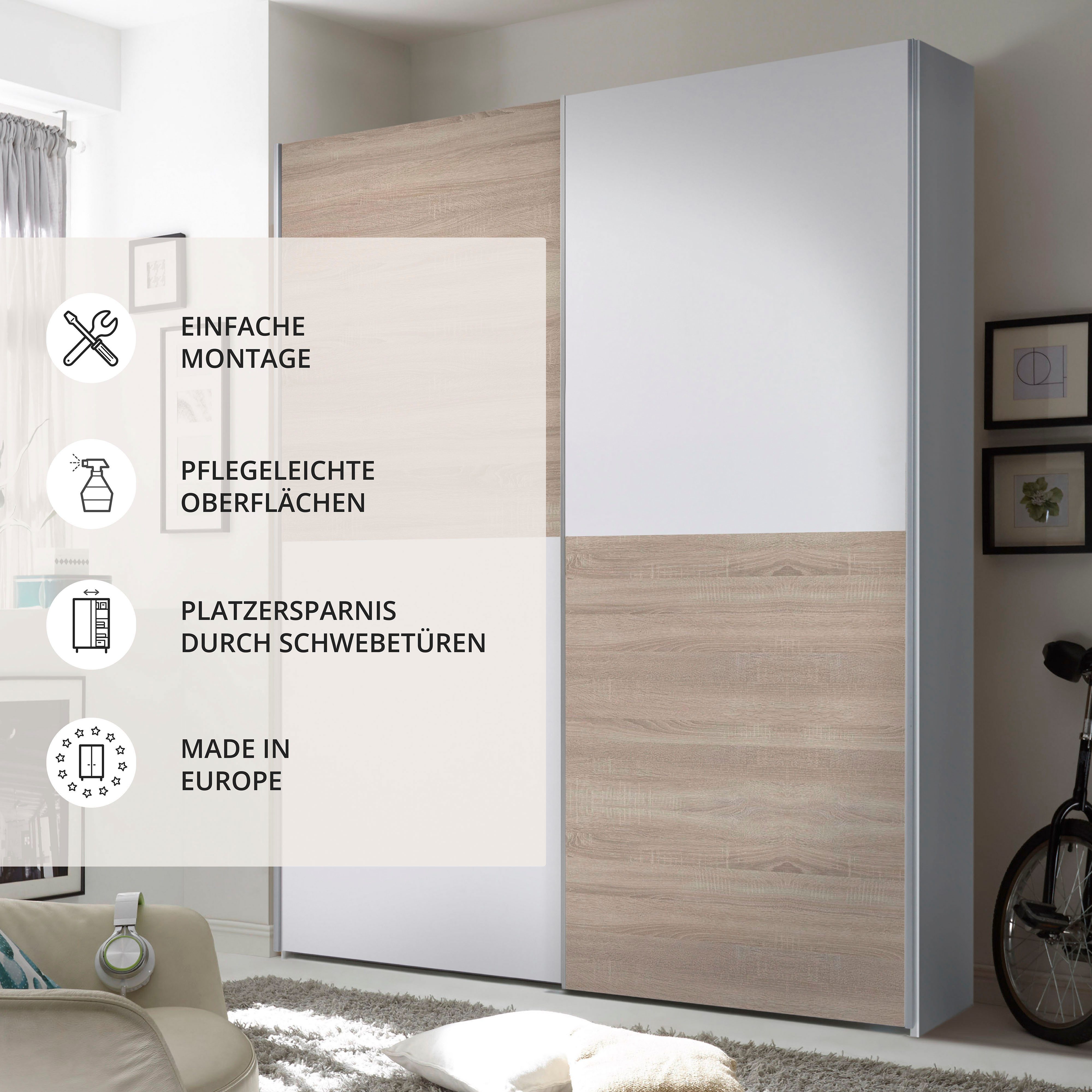 Schlafkontor Schwebetürenschrank Time Schrank, Kleiderschrank mit Schiebetüren 4 Türelemente als Schachbrettoptik