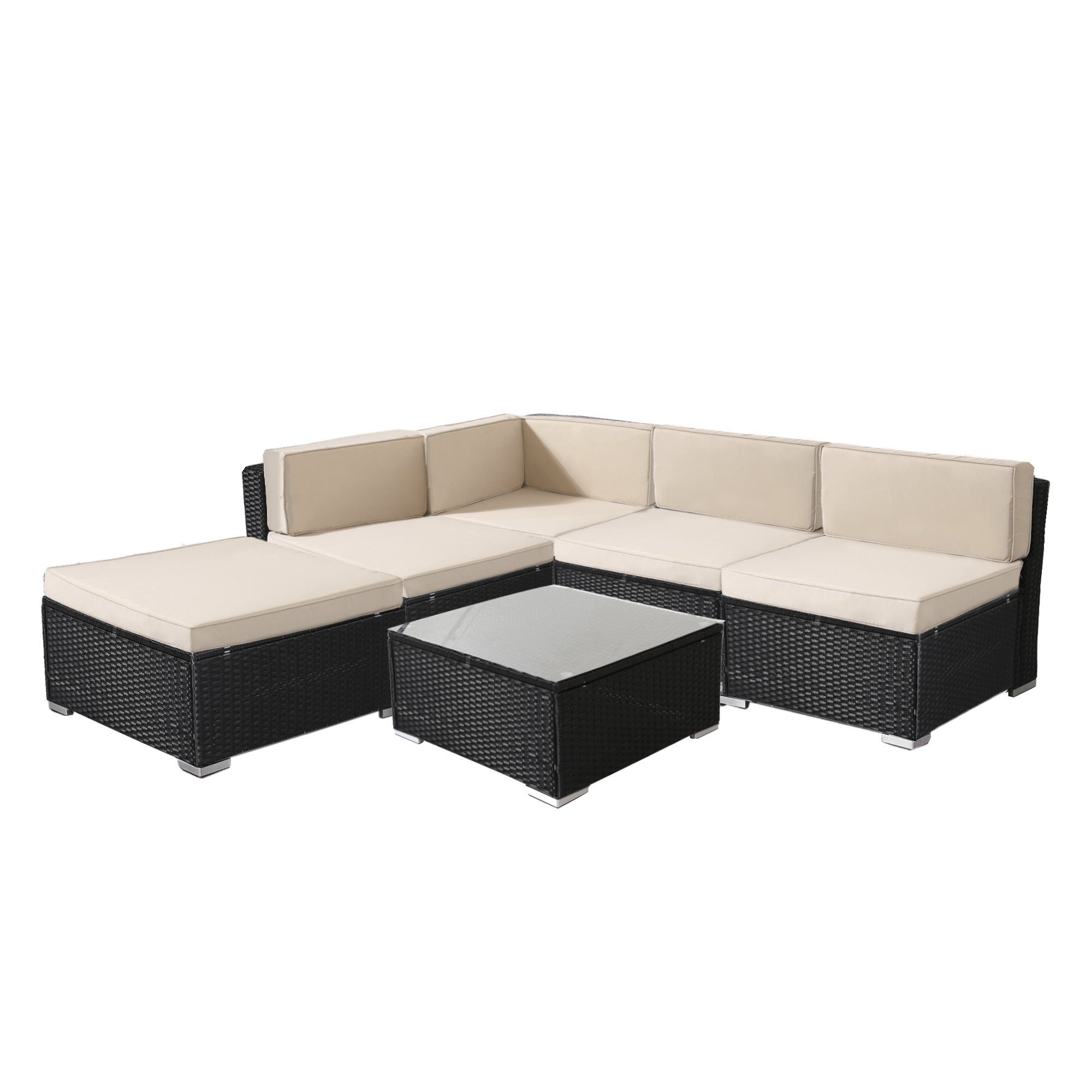 Gartenlounge, Set, Sitzgruppe Schwarz) Personen, Arebos Polyrattan Garnitur (Set, 4 Gartenmöbel